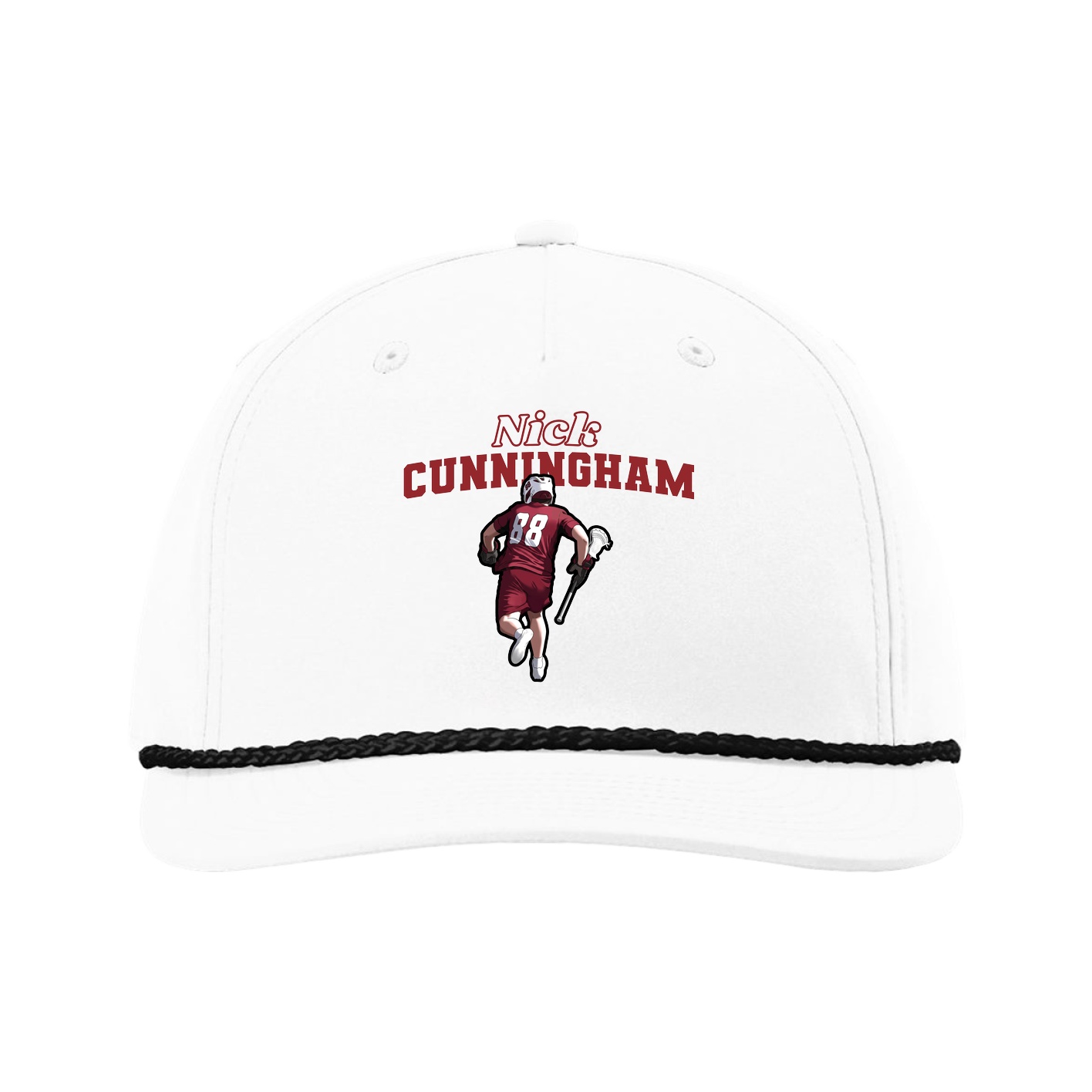 Five-Panel Classic Rope Cap — Name Arch in White