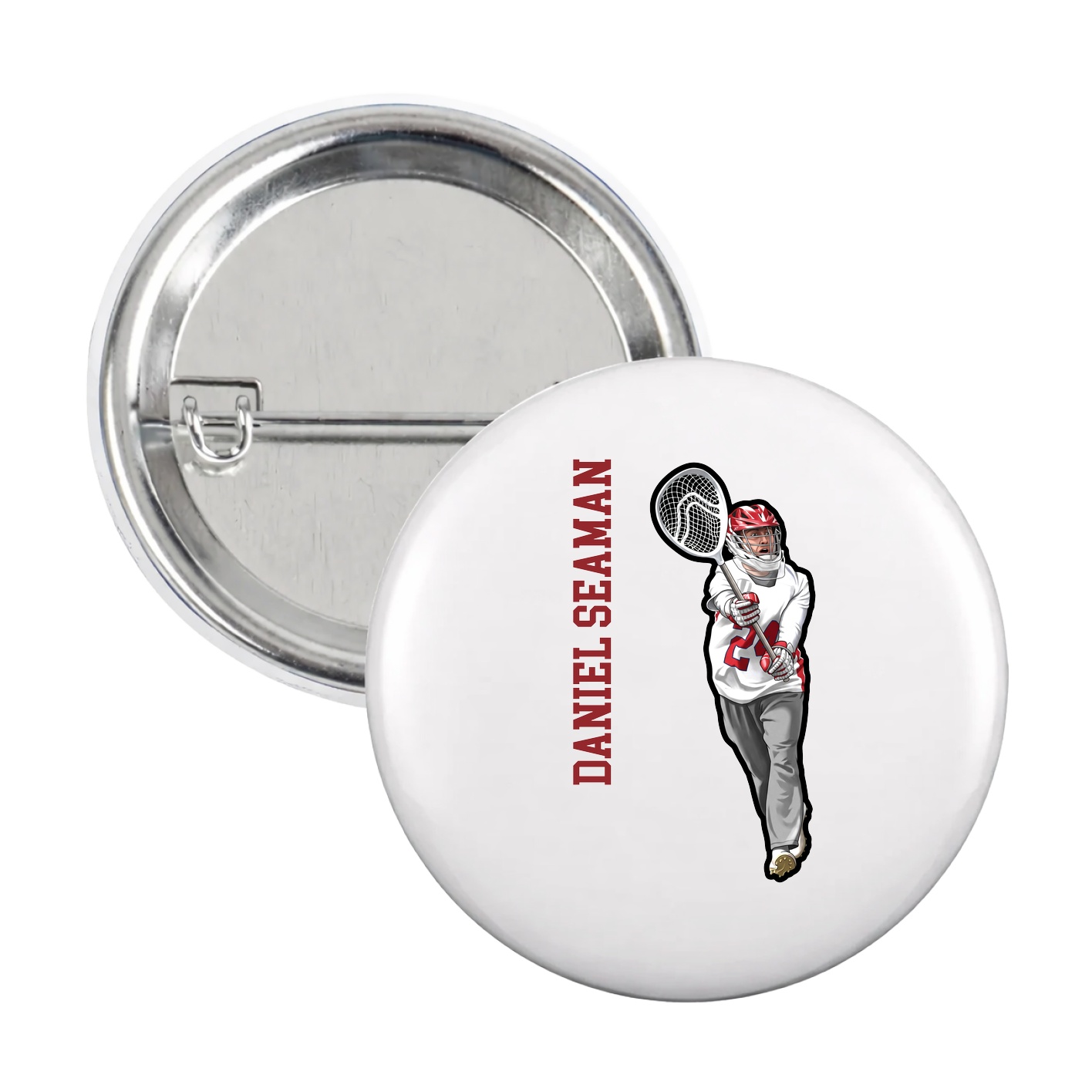 Game Day Button — Name Vertical in White
