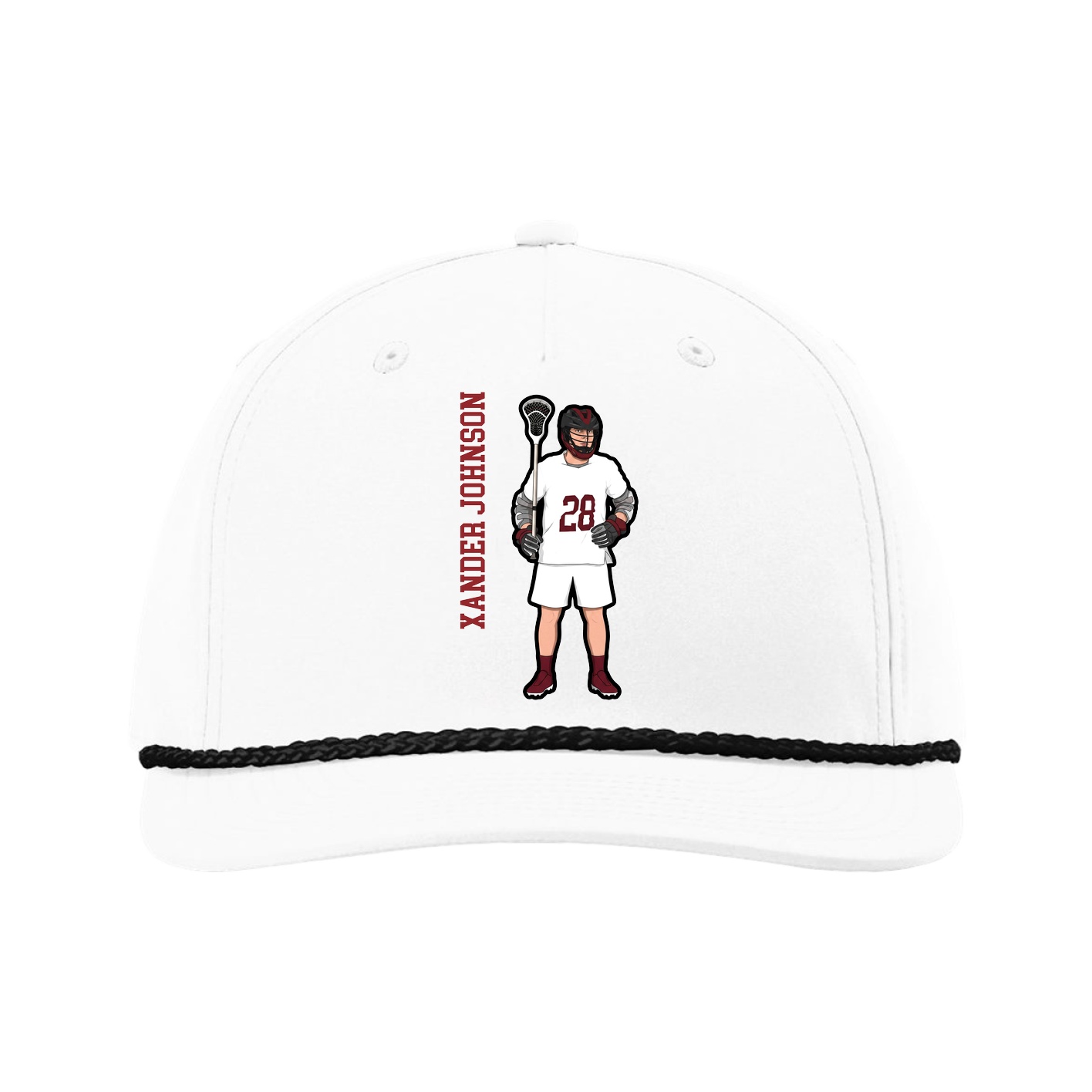 Five-Panel Classic Rope Cap — Name Vertical in White