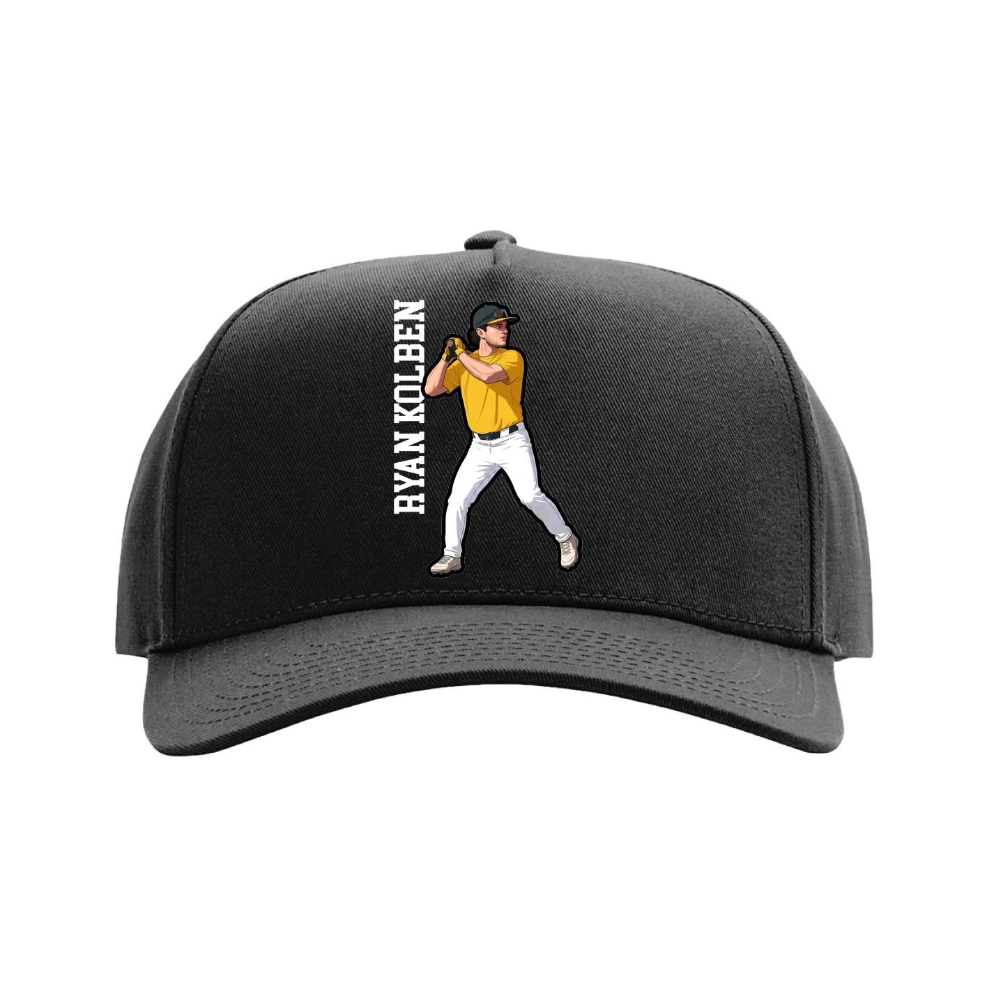 Full Fabric Five-Panel Champ Cap — Name Vertical in Black