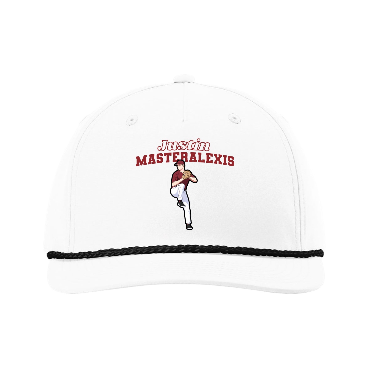 Five-Panel Classic Rope Cap — Name Arch in White