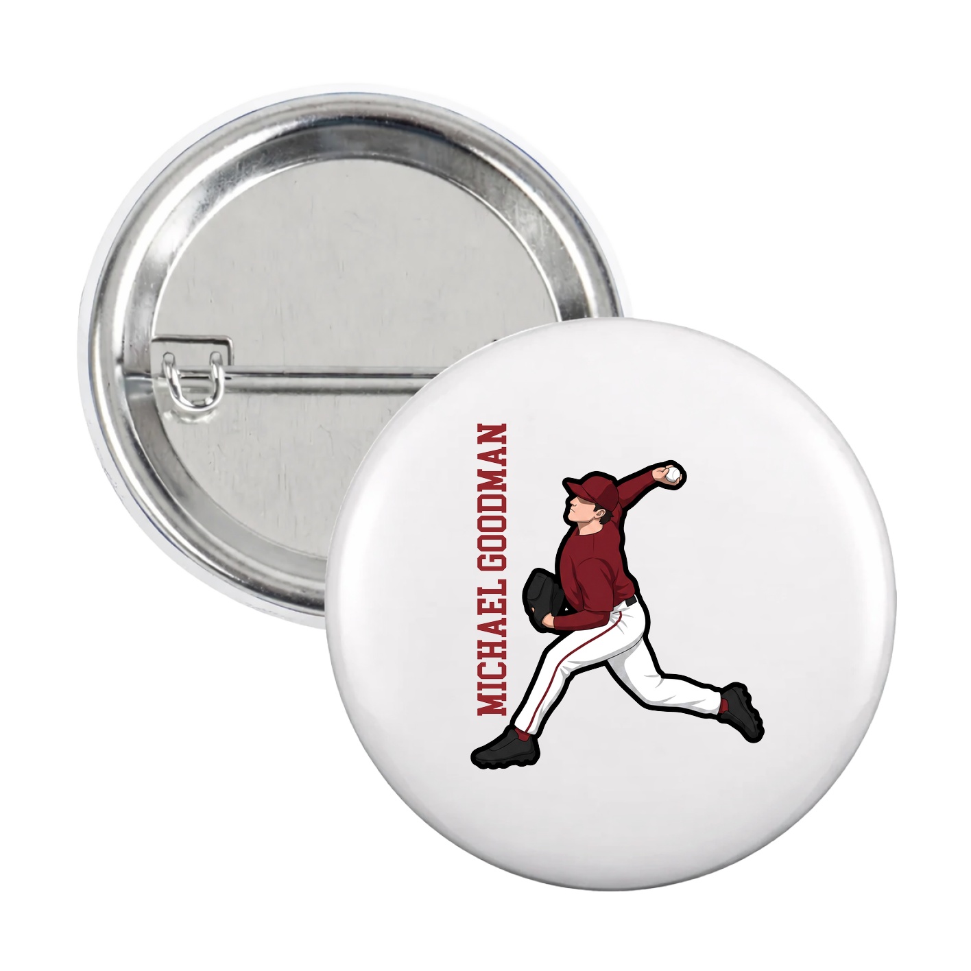 Game Day Button — Name Vertical in White
