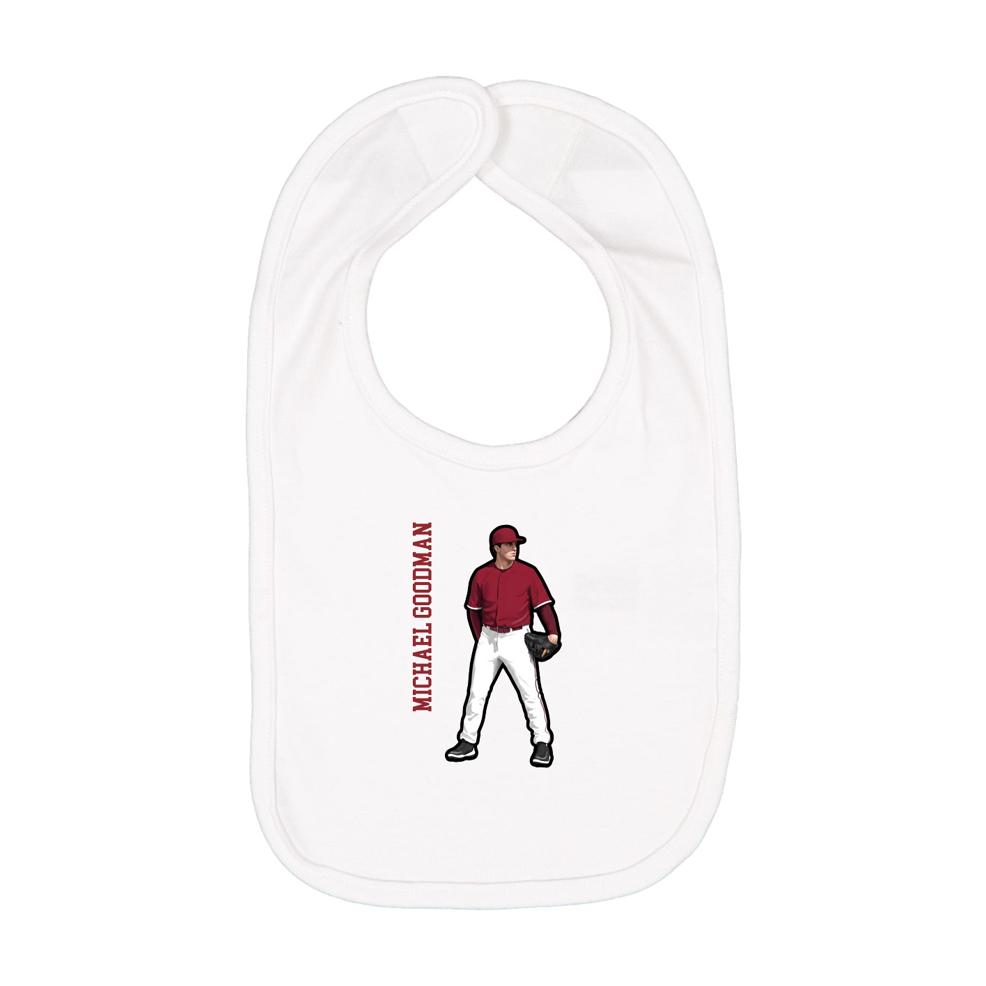 Infant Bib — Name Vertical in White