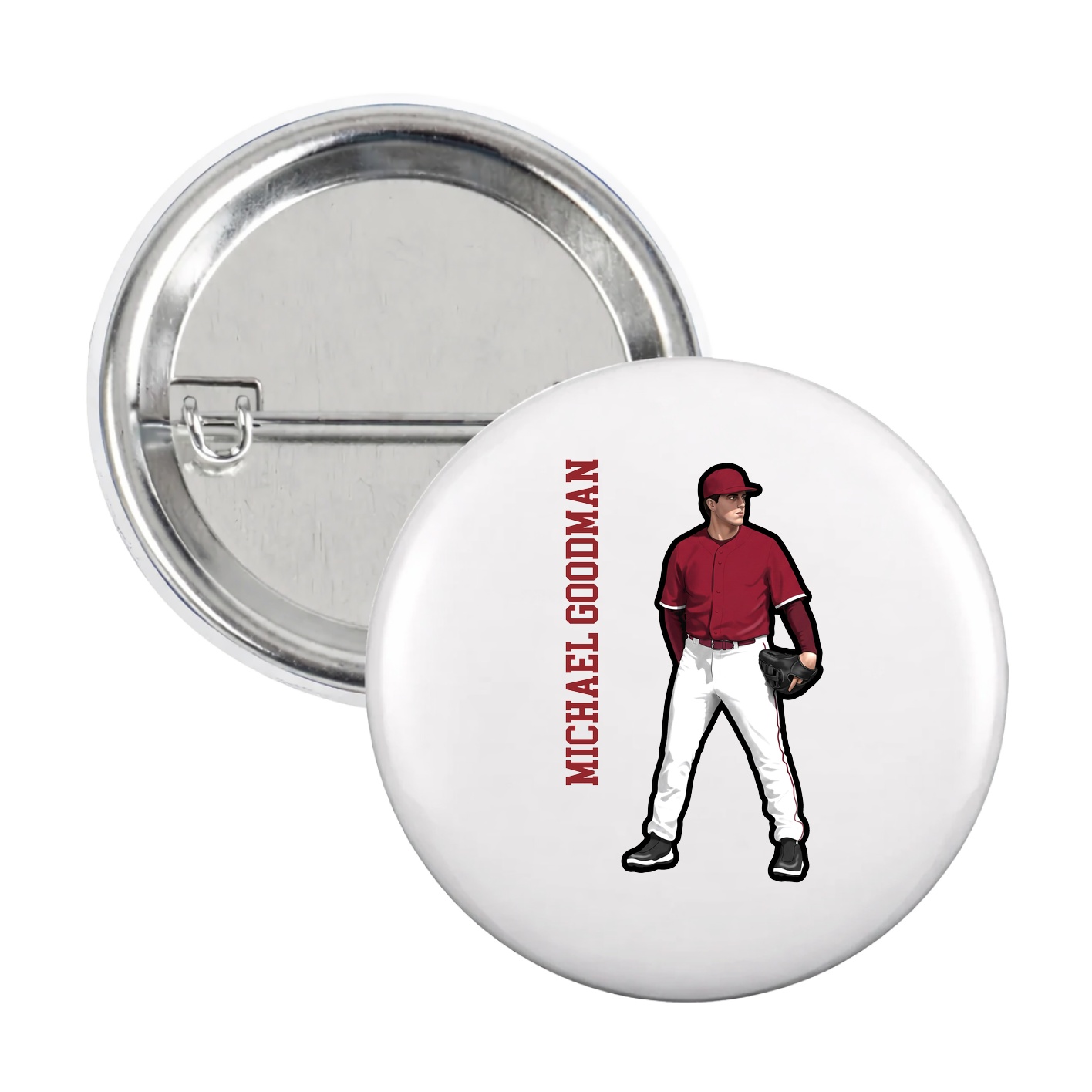 Game Day Button — Name Vertical in White