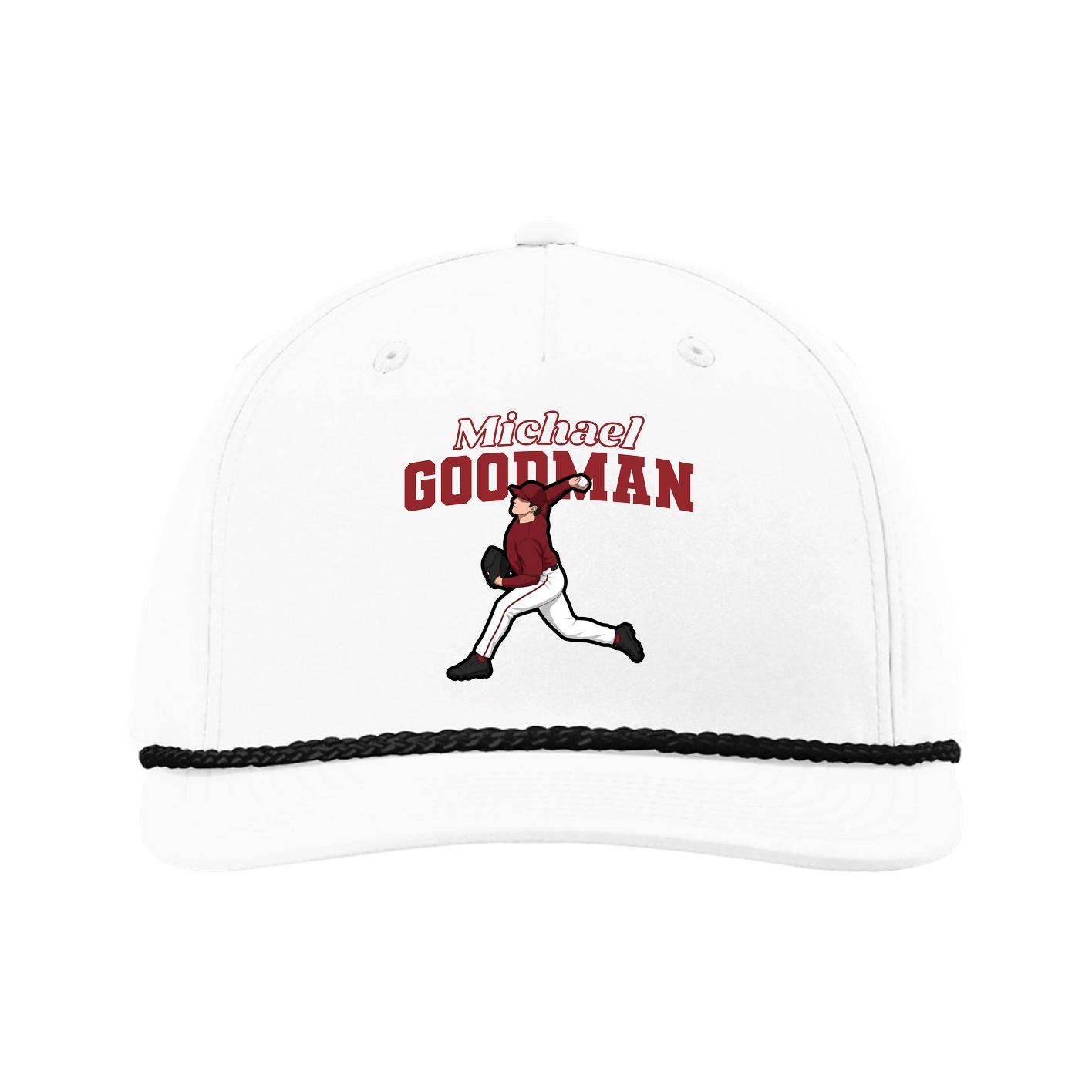 Five-Panel Classic Rope Cap — Name Arch in White