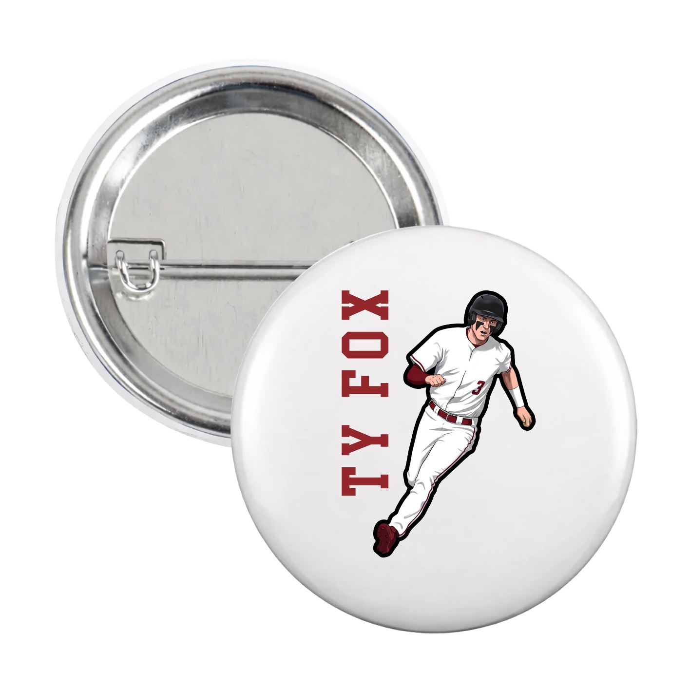 Game Day Button — Name Vertical in White