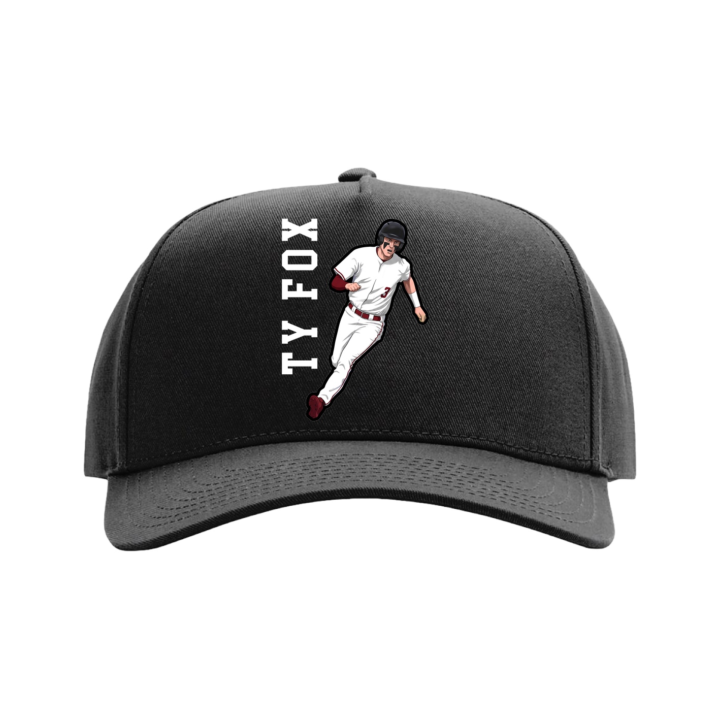 Full Fabric Five-Panel Champ Cap — Name Vertical in Black