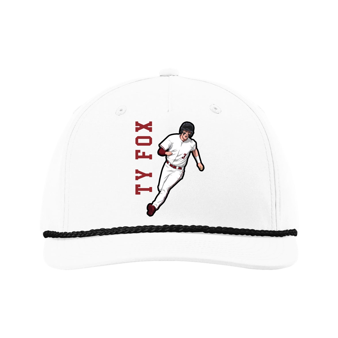 Five-Panel Classic Rope Cap — Name Vertical in White