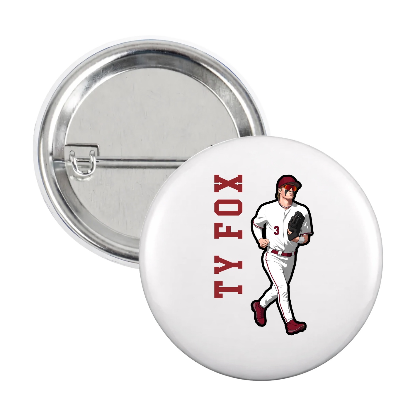 Game Day Button — Name Vertical in White