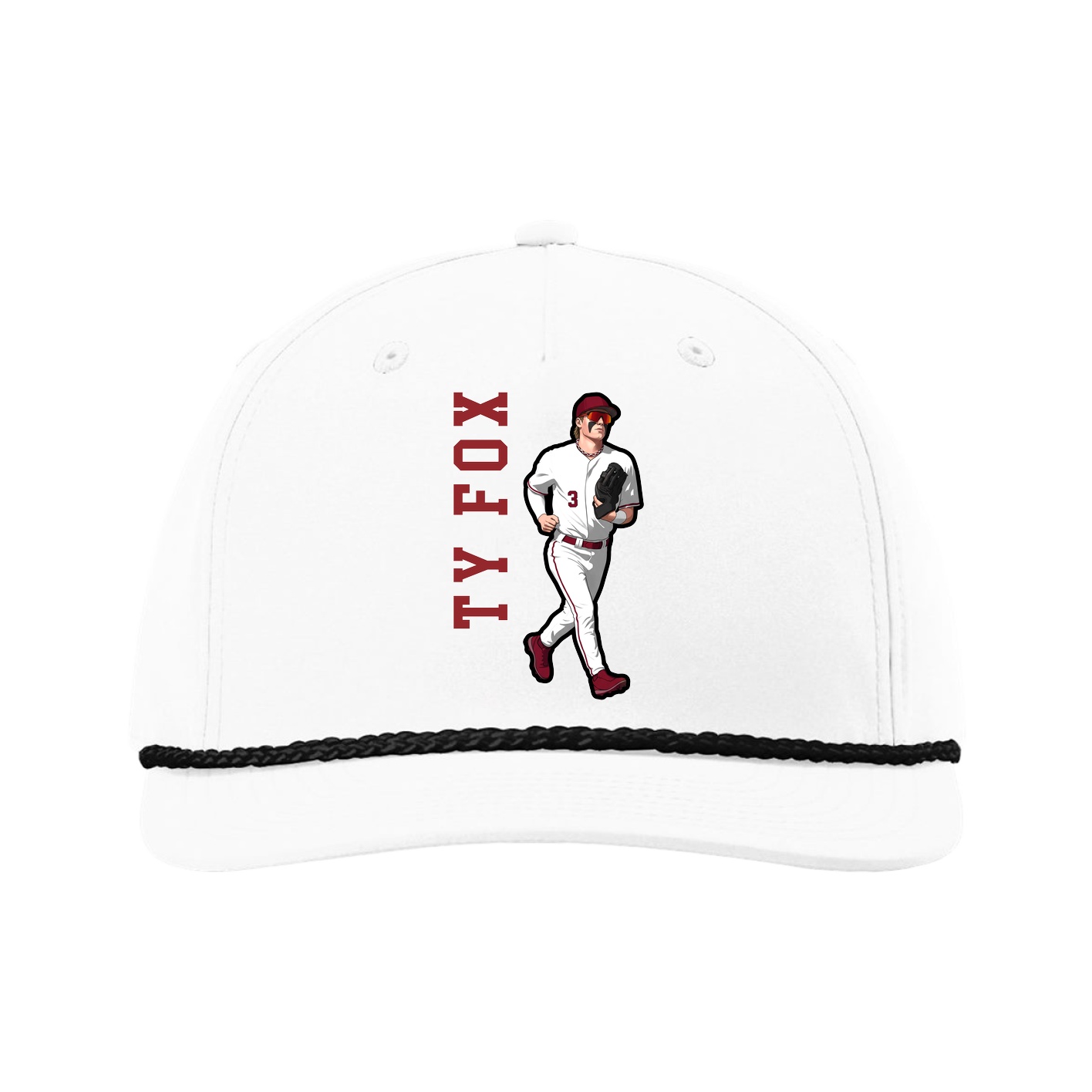 Five-Panel Classic Rope Cap — Name Vertical in White