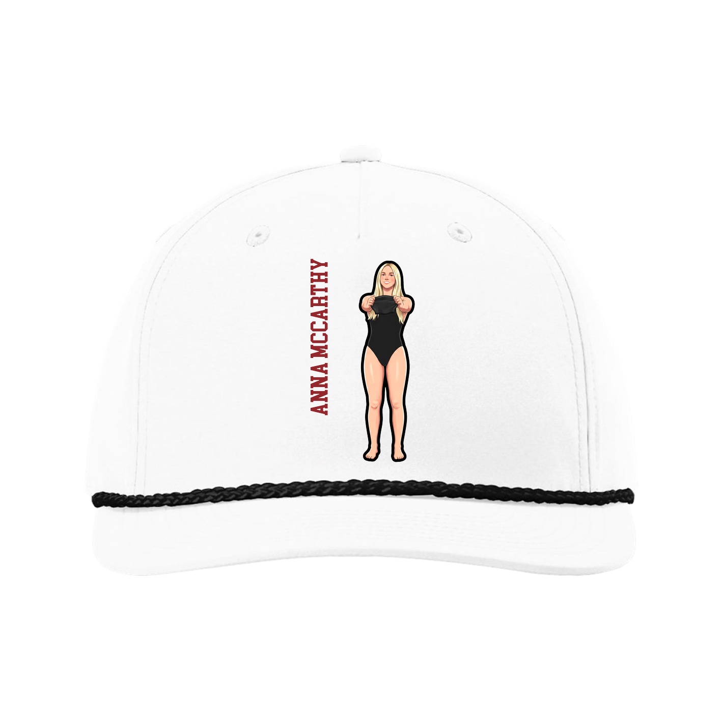 Five-Panel Classic Rope Cap — Name Vertical in White