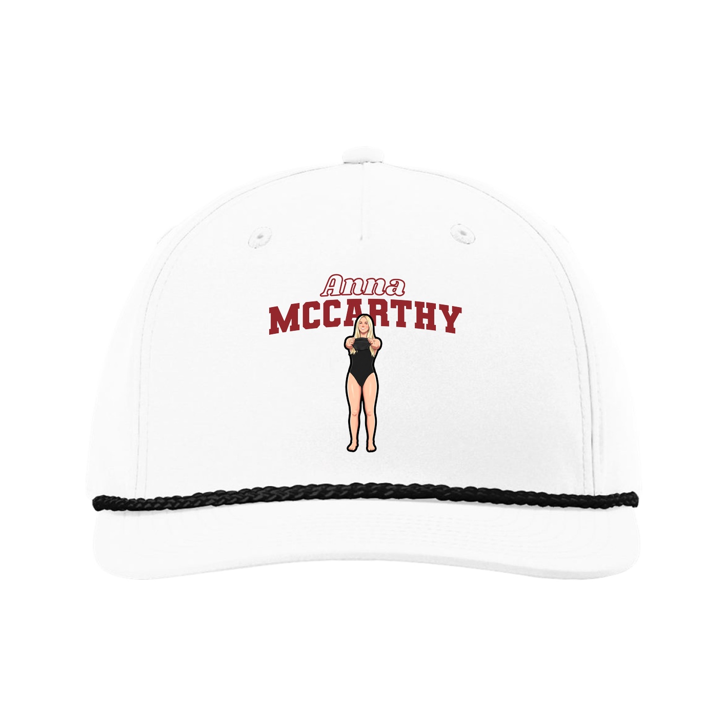 Five-Panel Classic Rope Cap — Name Arch in White