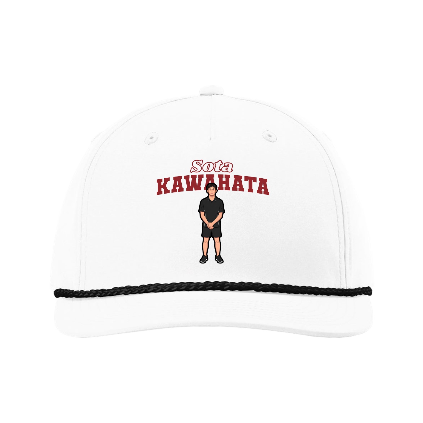 Five-Panel Classic Rope Cap — Name Arch in White
