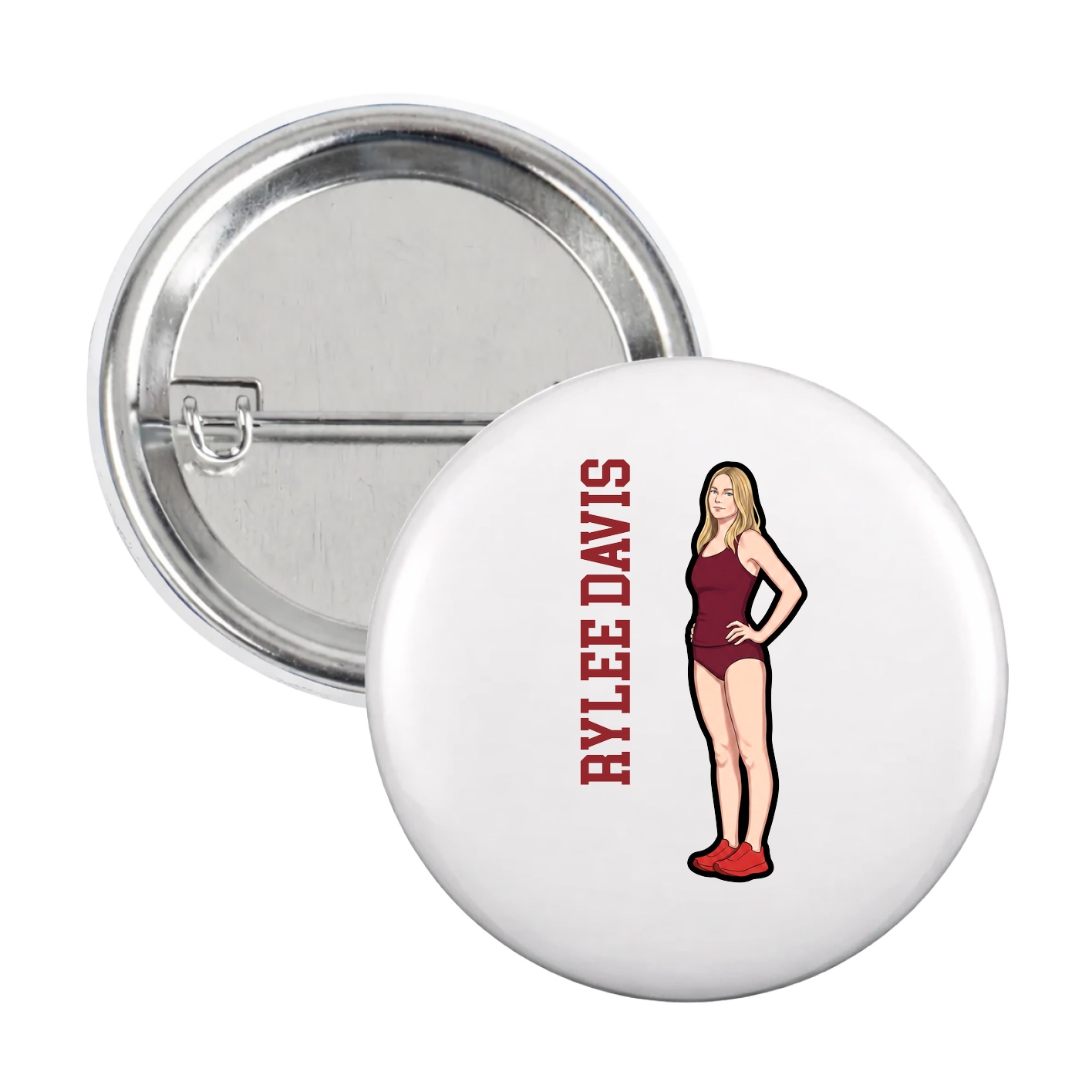 Game Day Button — Name Vertical in White
