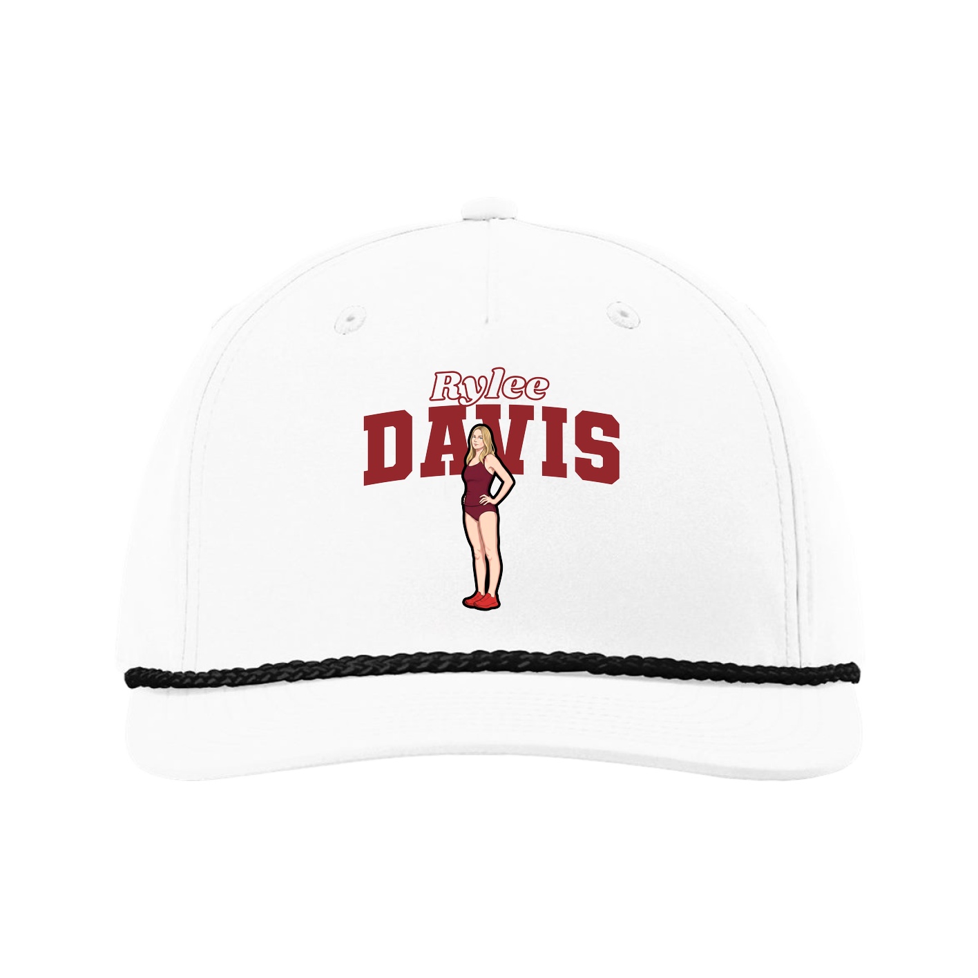 Five-Panel Classic Rope Cap — Name Arch in White
