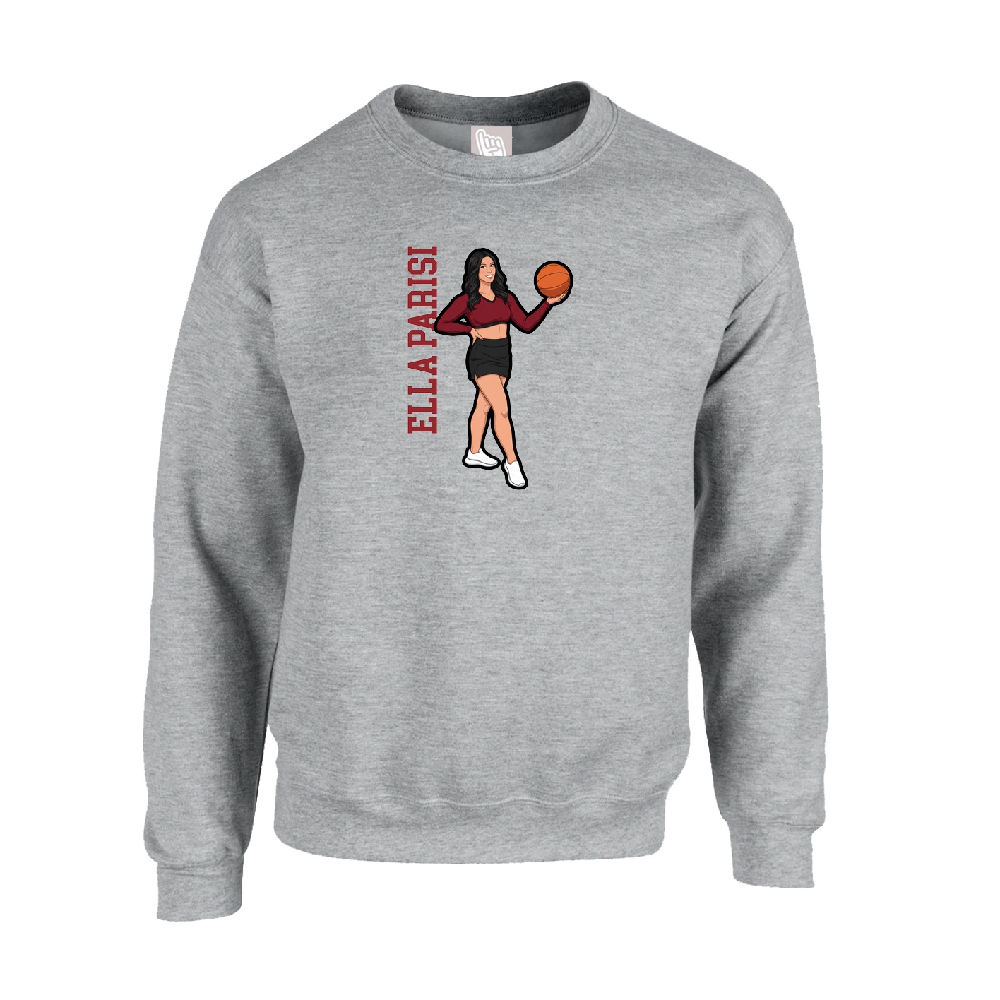 Fleece Crew — Name Vertical in Grey