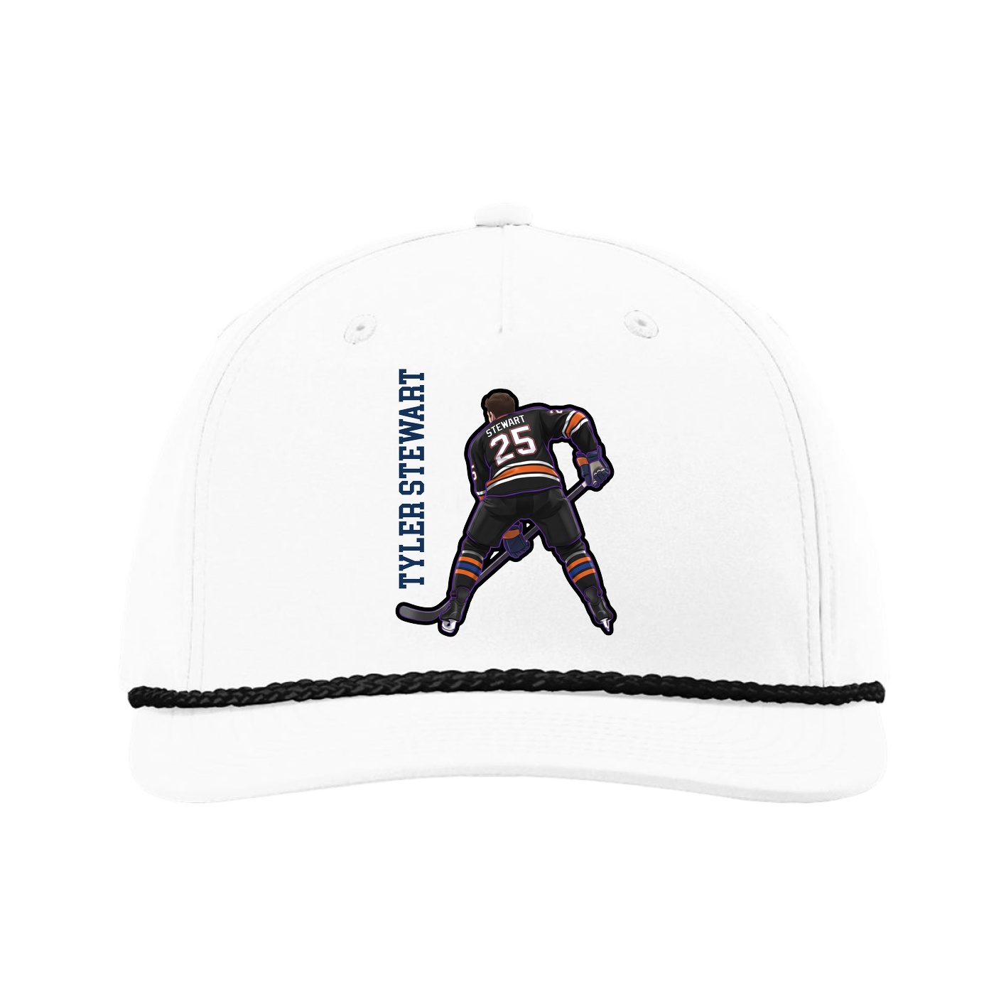 Five-Panel Classic Rope Cap — Name Vertical in White