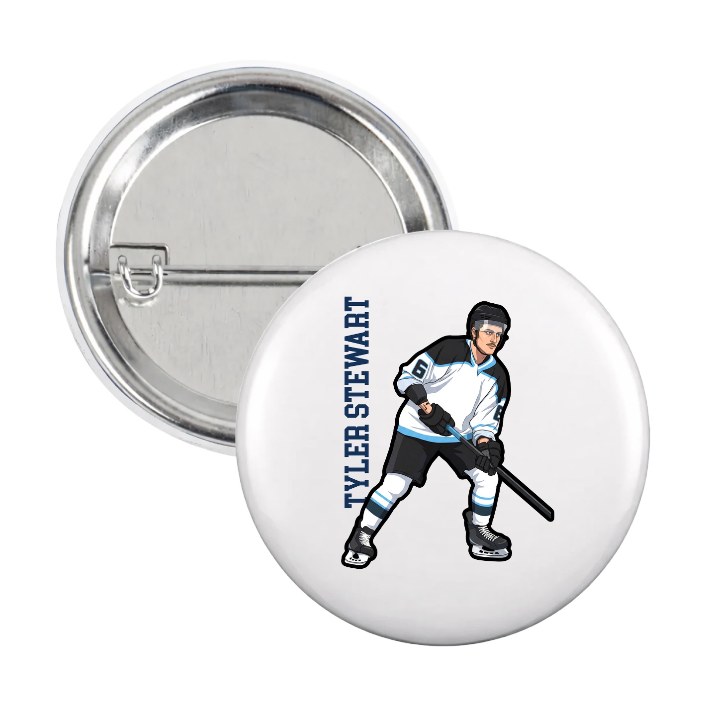 Game Day Button — Name Vertical in White