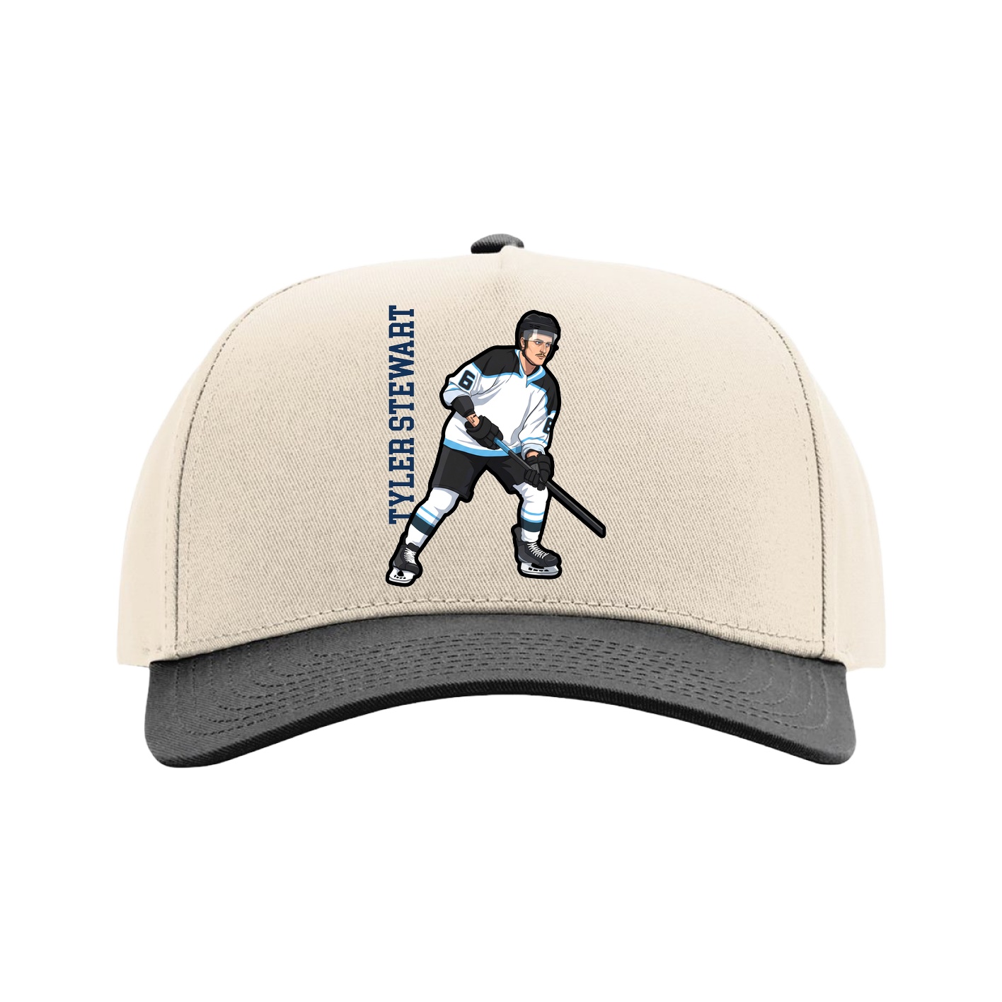Full Fabric Five-Panel Champ Cap — Name Vertical in Cream/Black