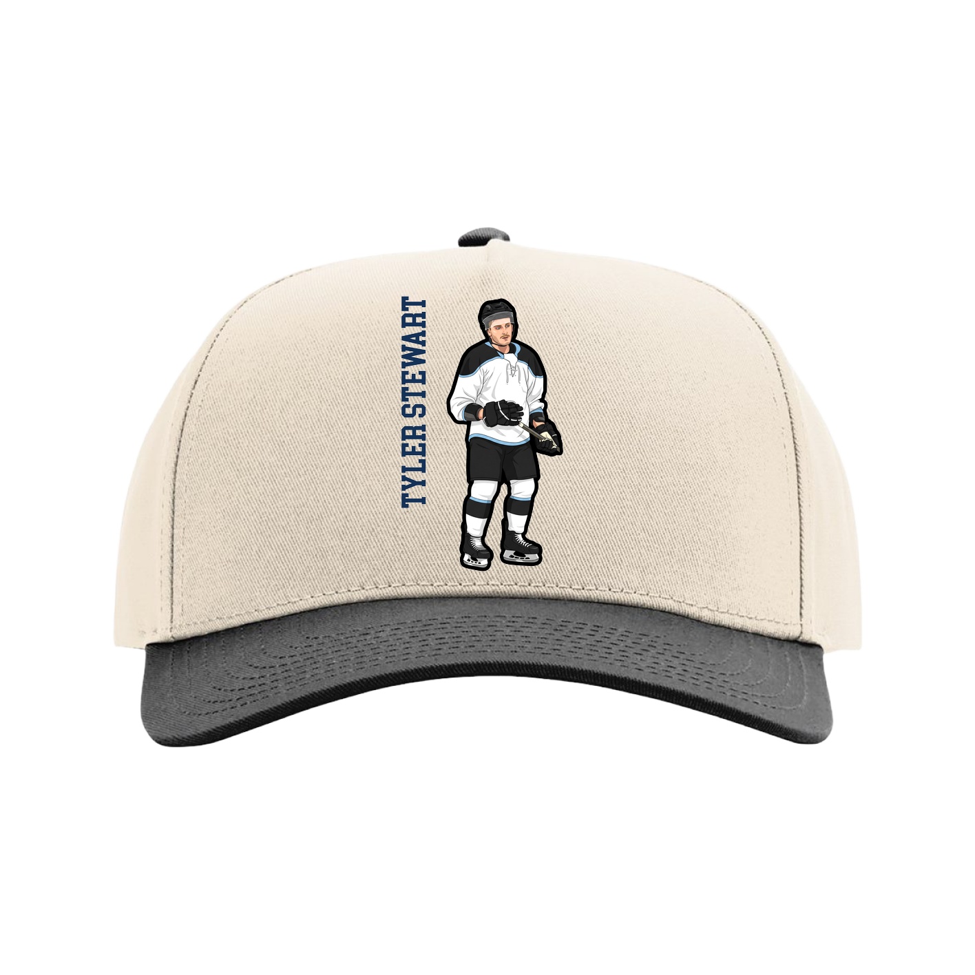 Full Fabric Five-Panel Champ Cap — Name Vertical in Cream/Black