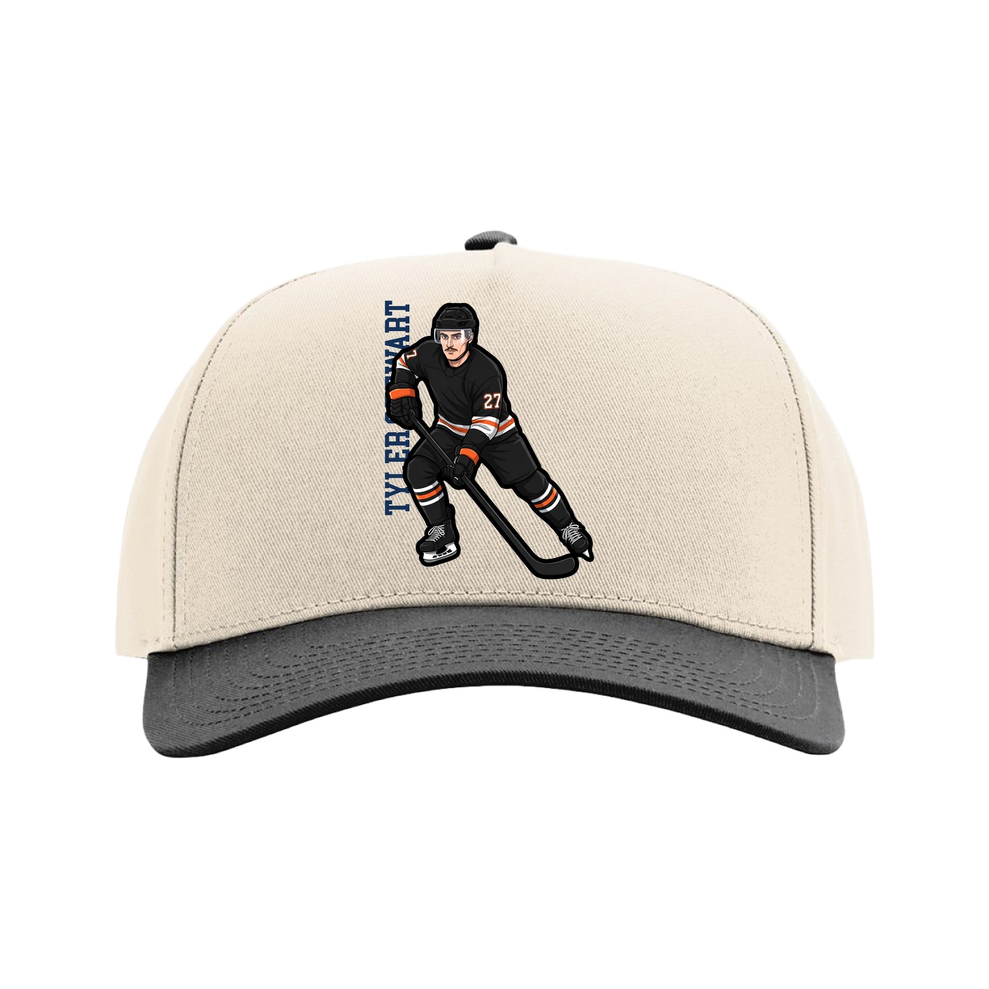 Full Fabric Five-Panel Champ Cap — Name Vertical in Cream/Black