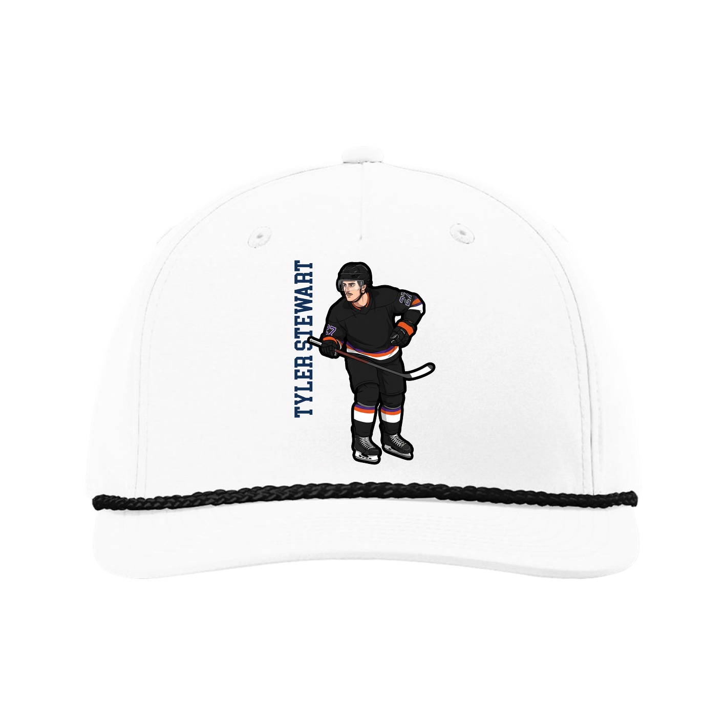 Five-Panel Classic Rope Cap — Name Vertical in White