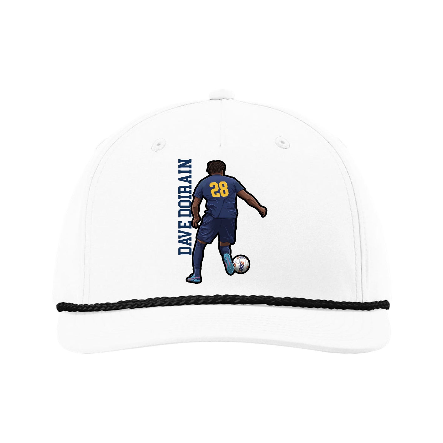 Five-Panel Classic Rope Cap — Name Vertical in White