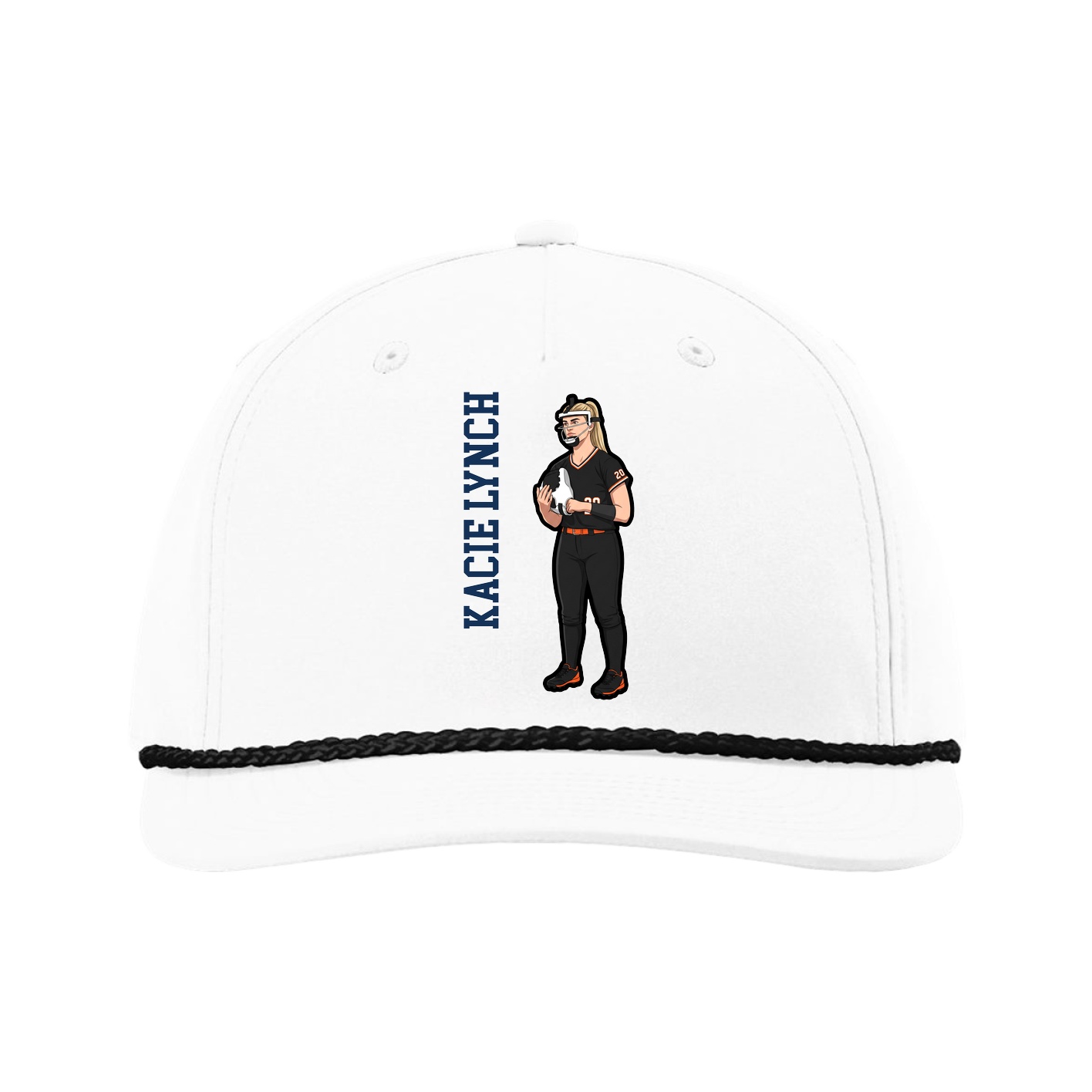 Five-Panel Classic Rope Cap — Name Vertical in White