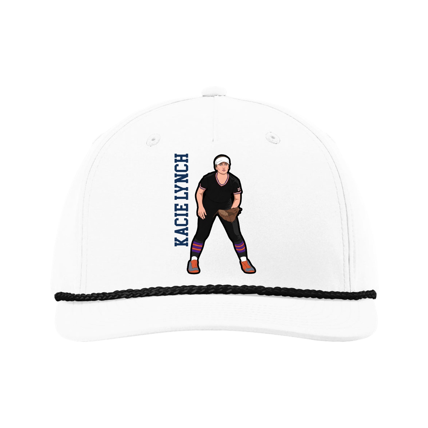 Five-Panel Classic Rope Cap — Name Vertical in White