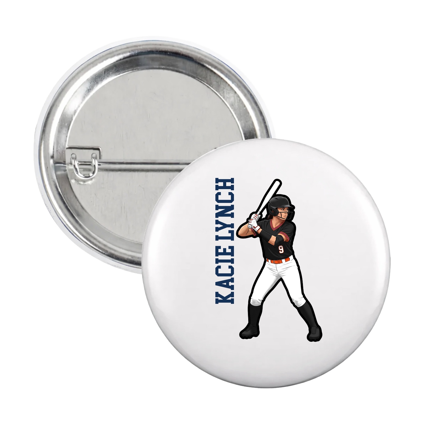 Game Day Button — Name Vertical in White