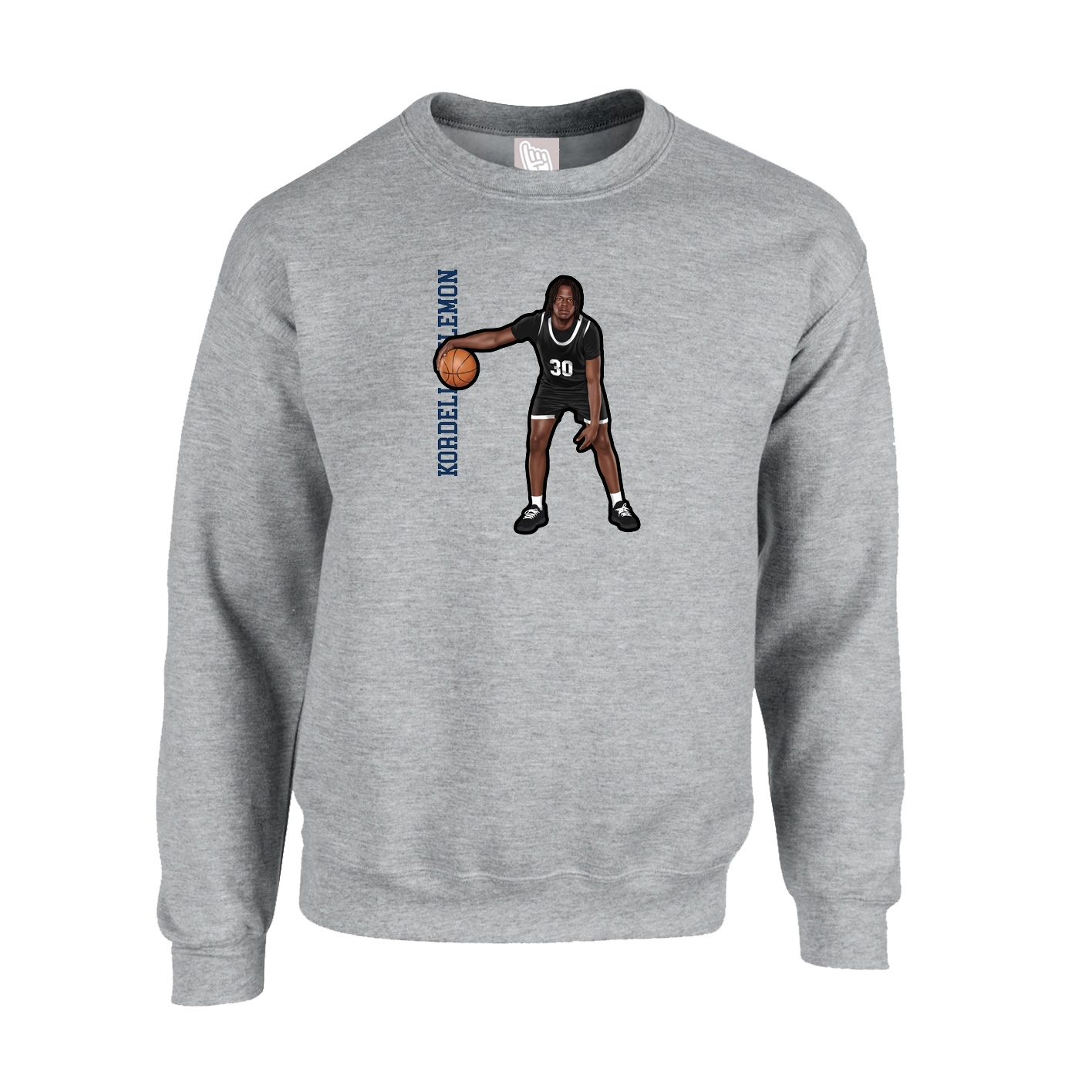Fleece Crew — Name Vertical in Grey