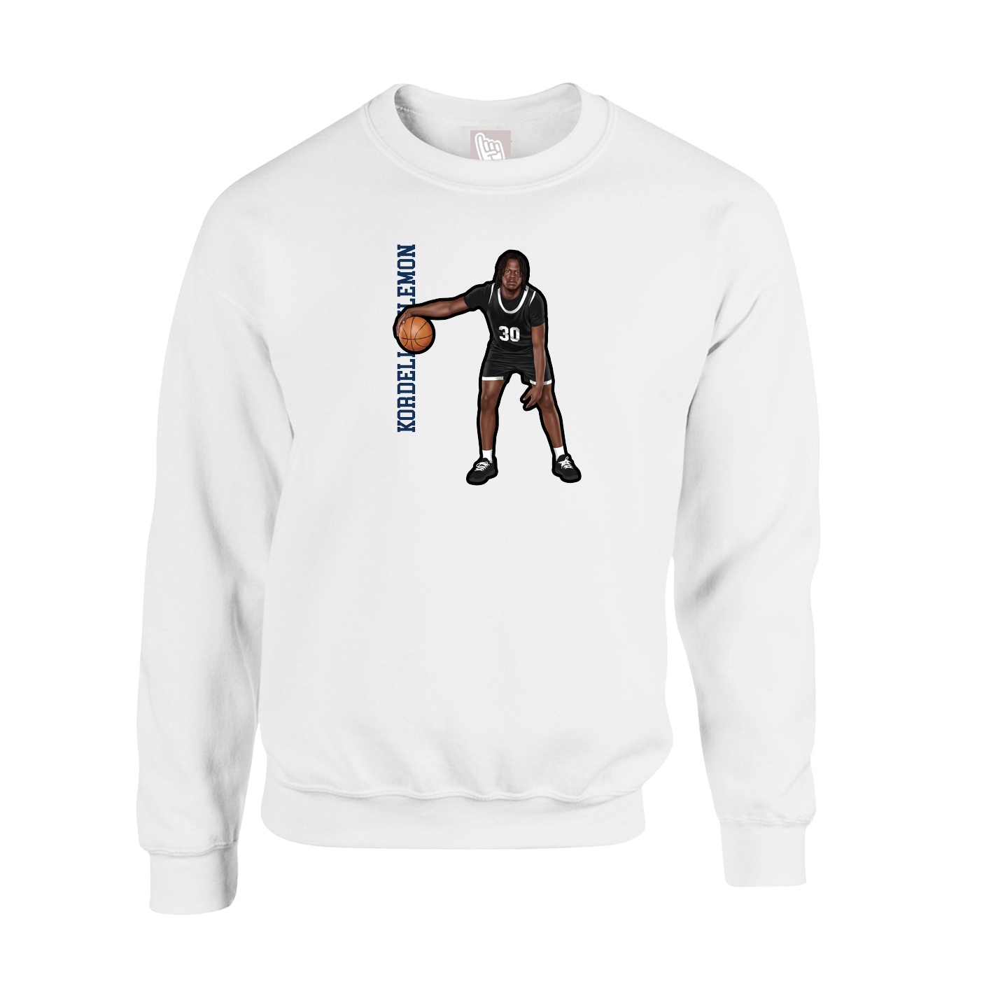 Fleece Crew — Name Vertical in White