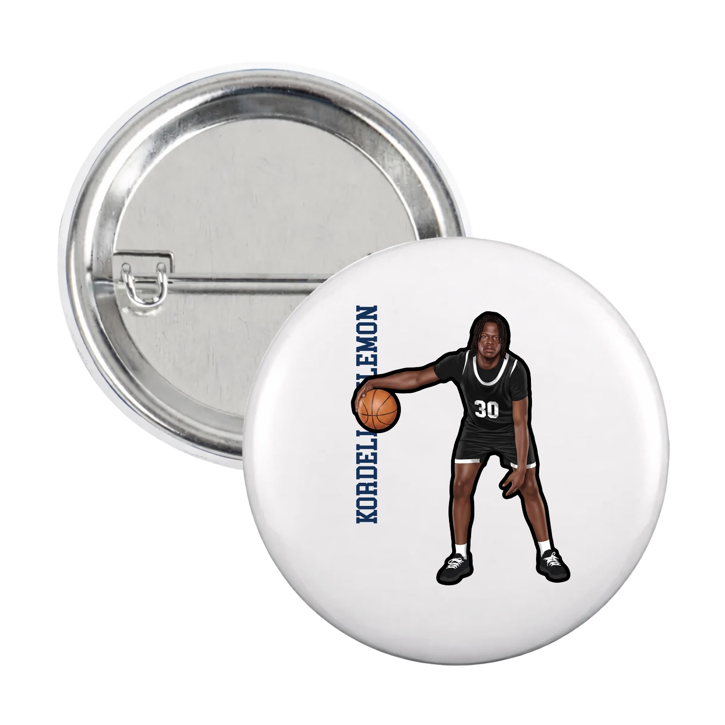 Game Day Button — Name Vertical in White