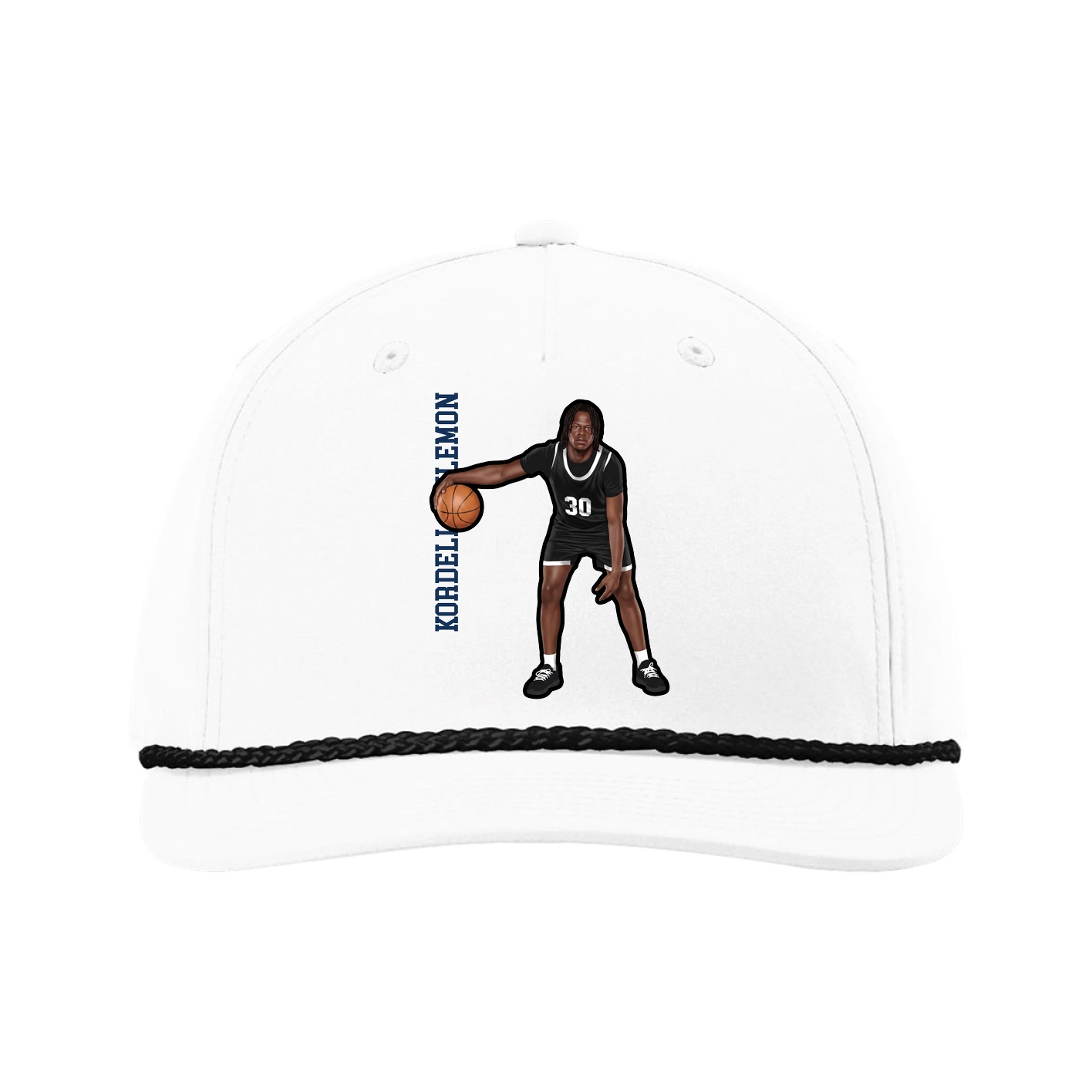 Five-Panel Classic Rope Cap — Name Vertical in White