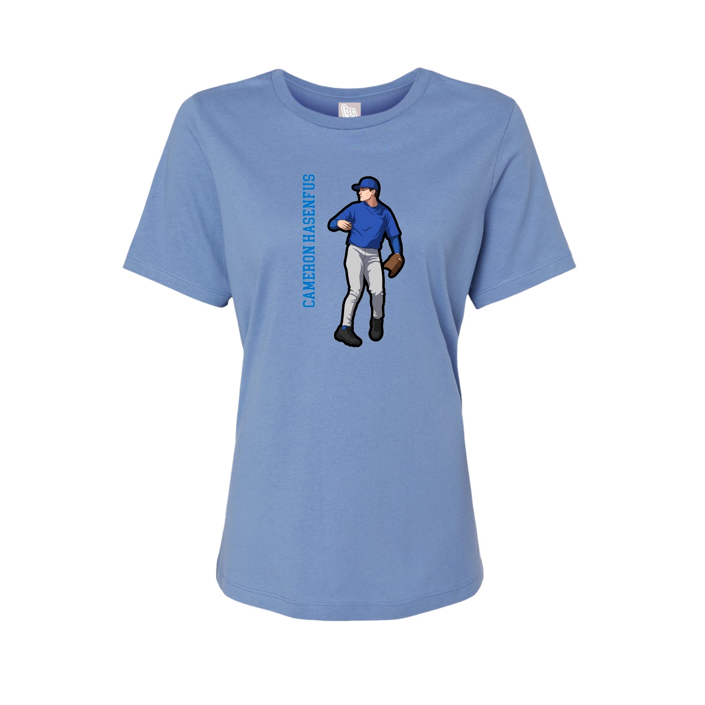 Fitted Women's Tee — Name Vertical in Powder Blue