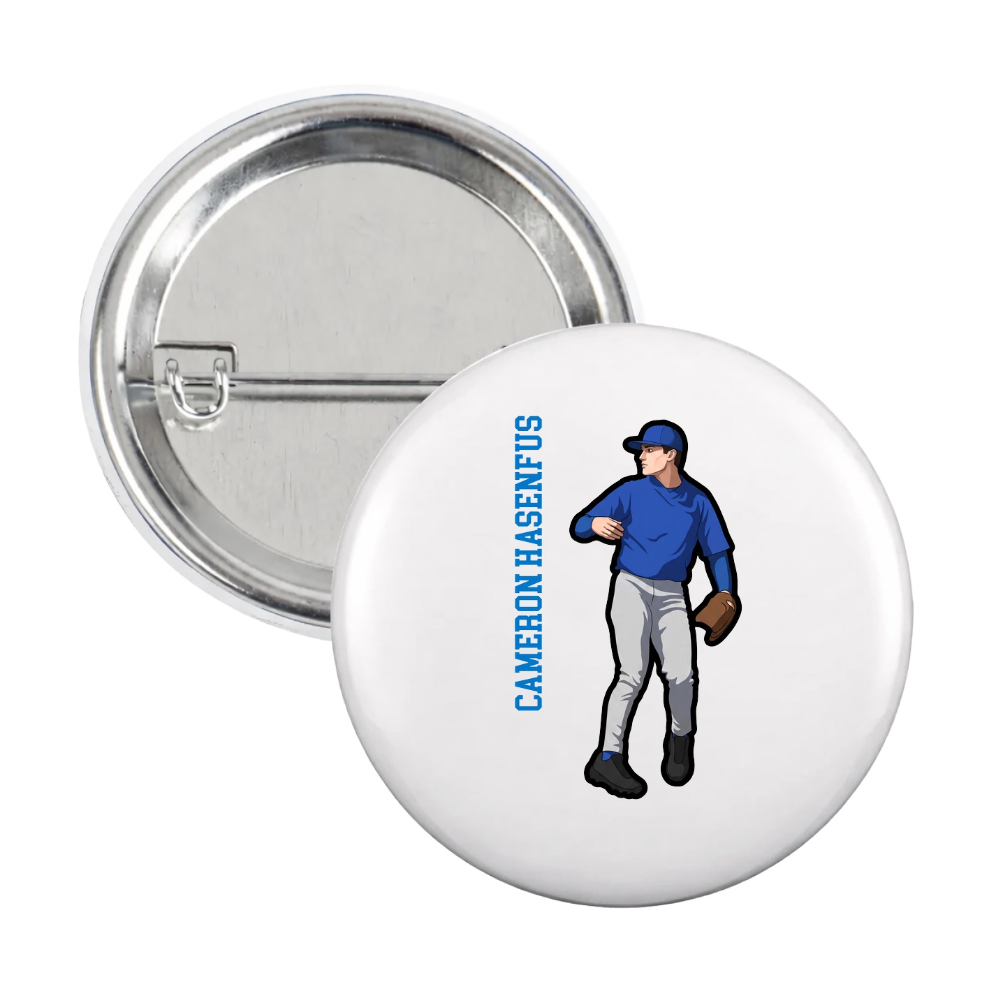 Game Day Button — Name Vertical in White