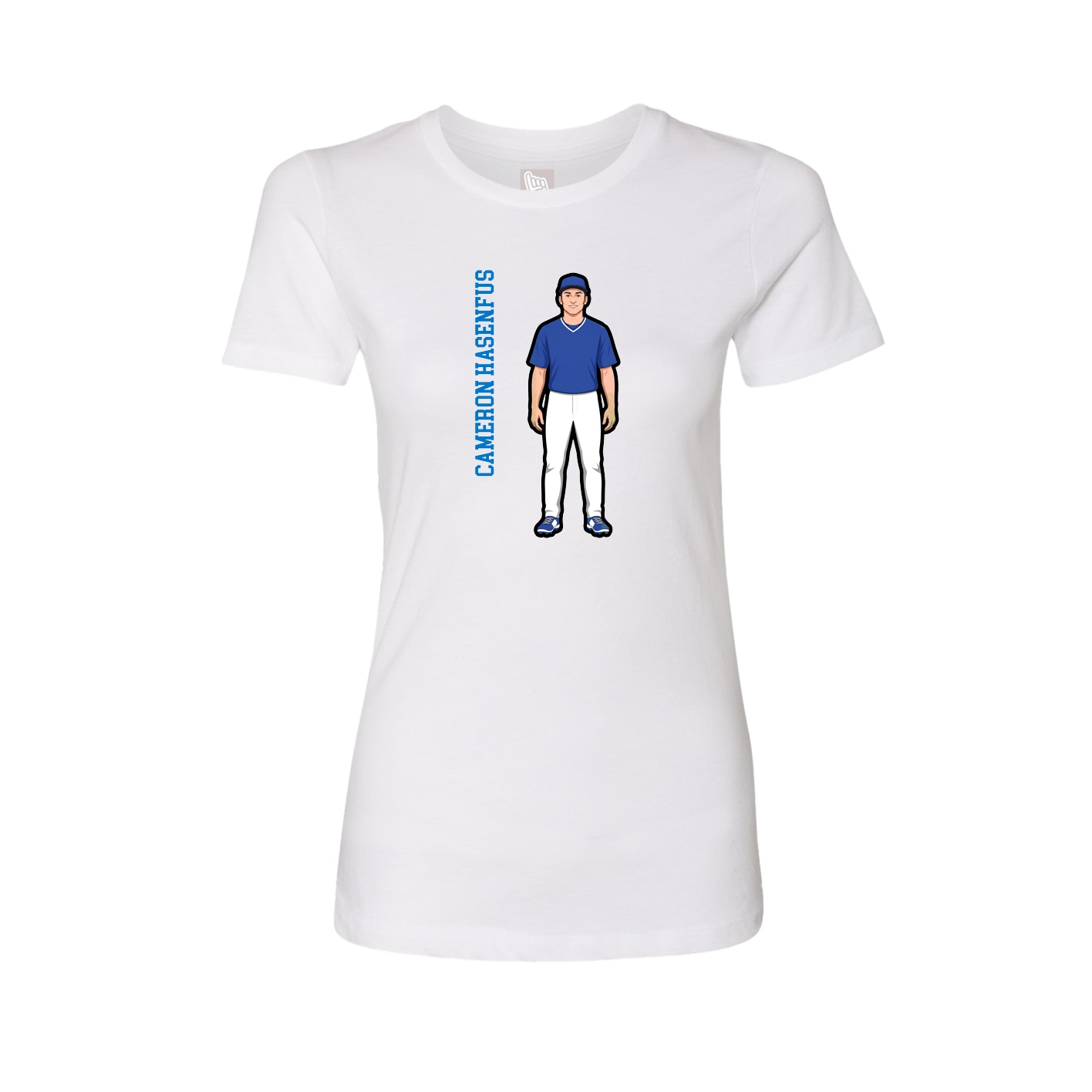 Fitted Women's Tee — Name Vertical in White