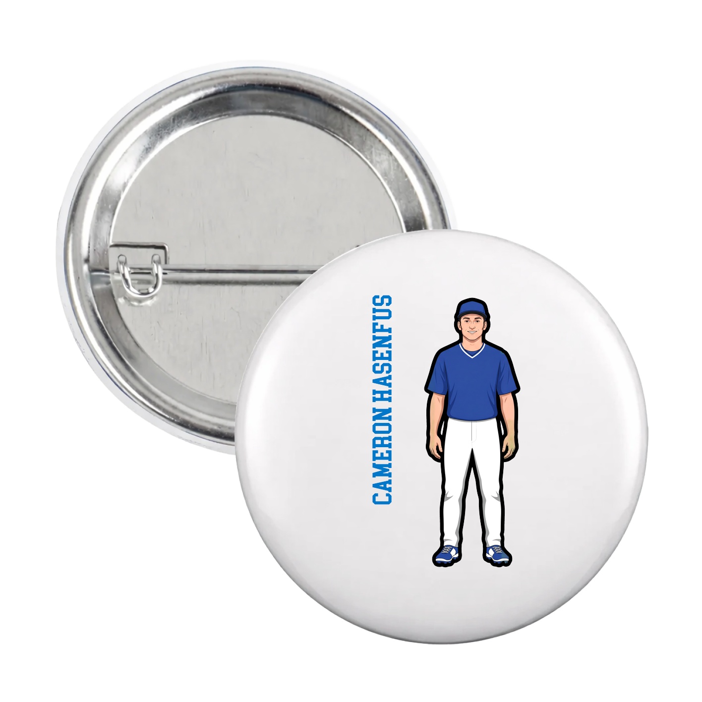 Game Day Button — Name Vertical in White