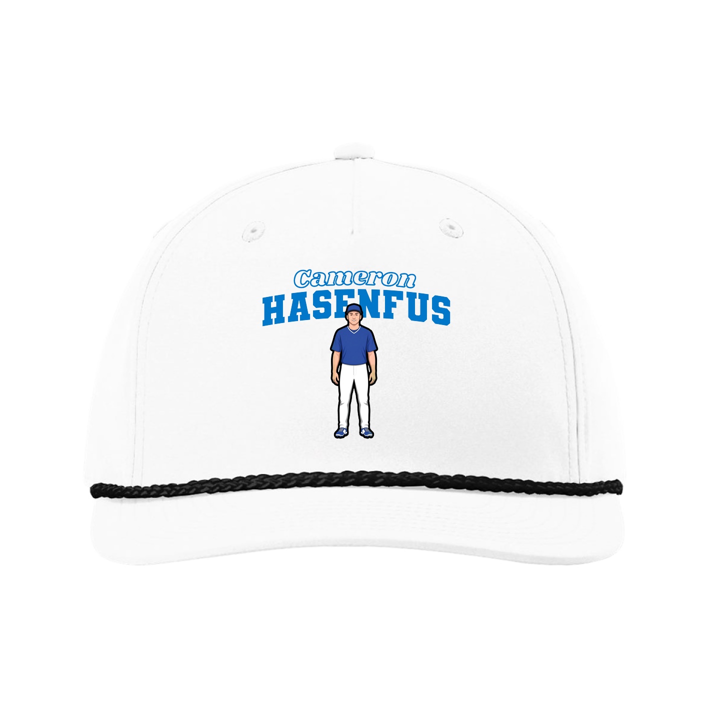 Five-Panel Classic Rope Cap — Name Arch in White