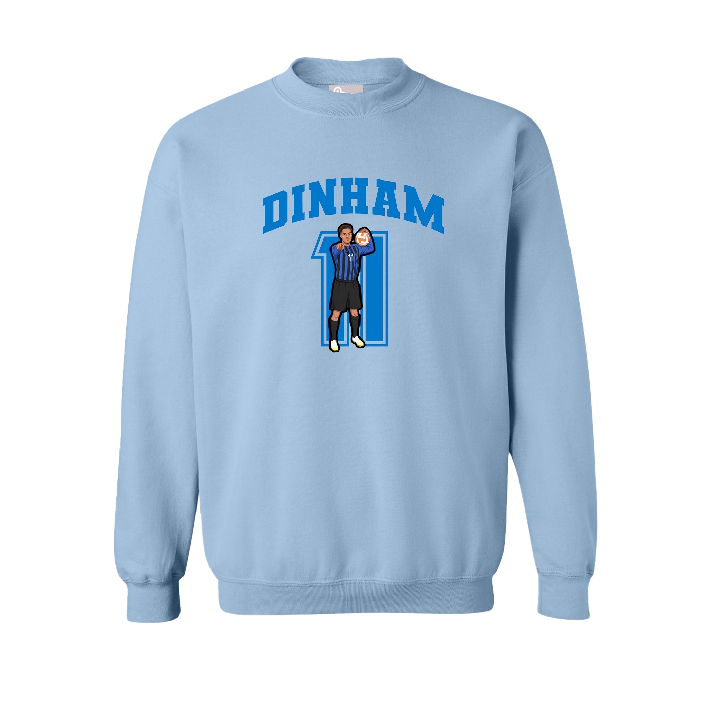 Fleece Crew — Number in Light Blue