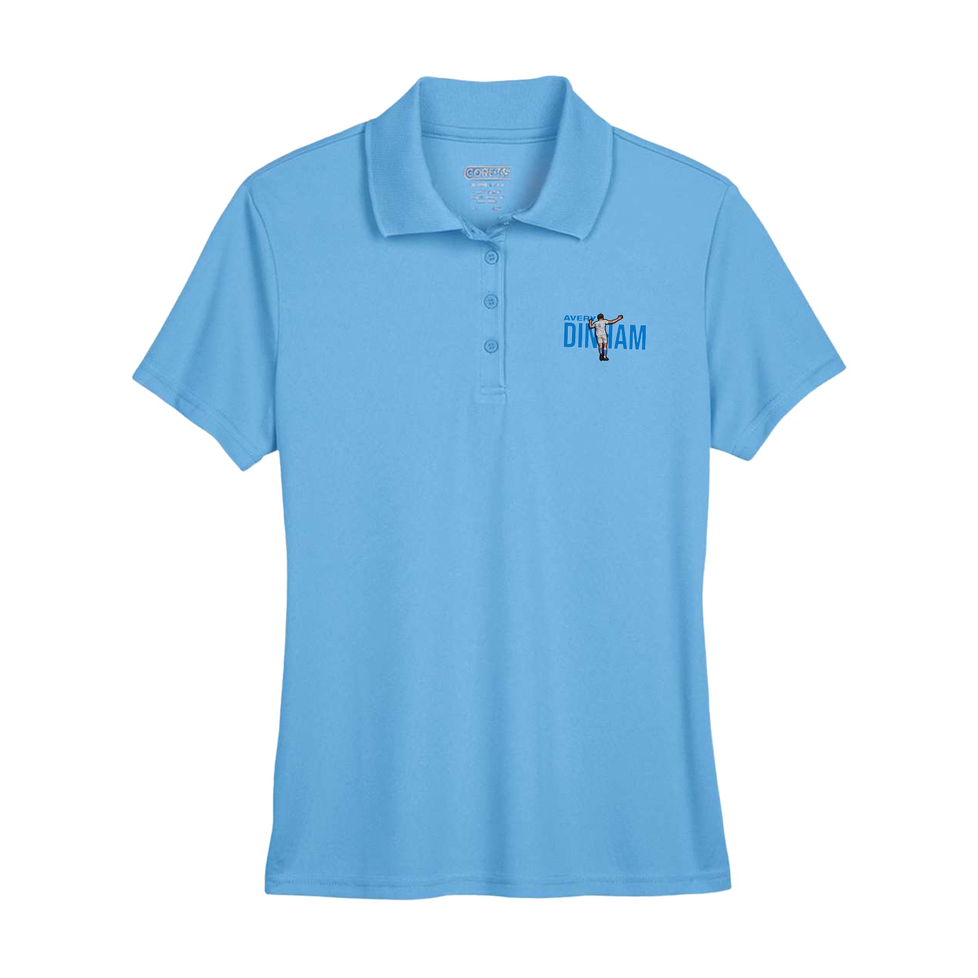 Womens Performance Polo — Player Name in Powder Blue