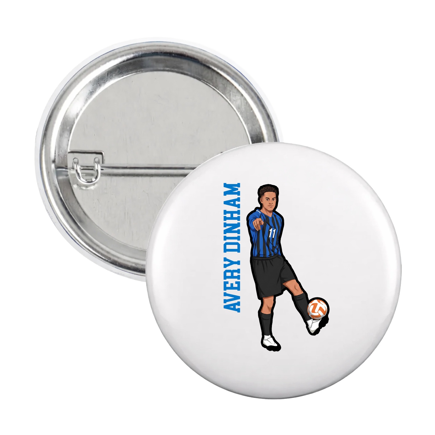 Game Day Button — Name Vertical in White