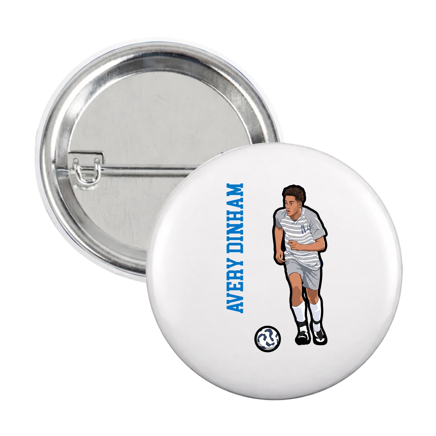 Game Day Button — Name Vertical in White