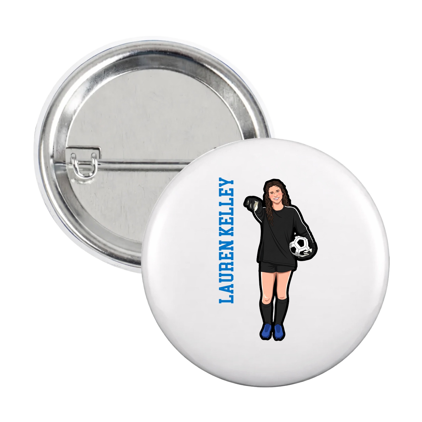 Game Day Button — Name Vertical in White