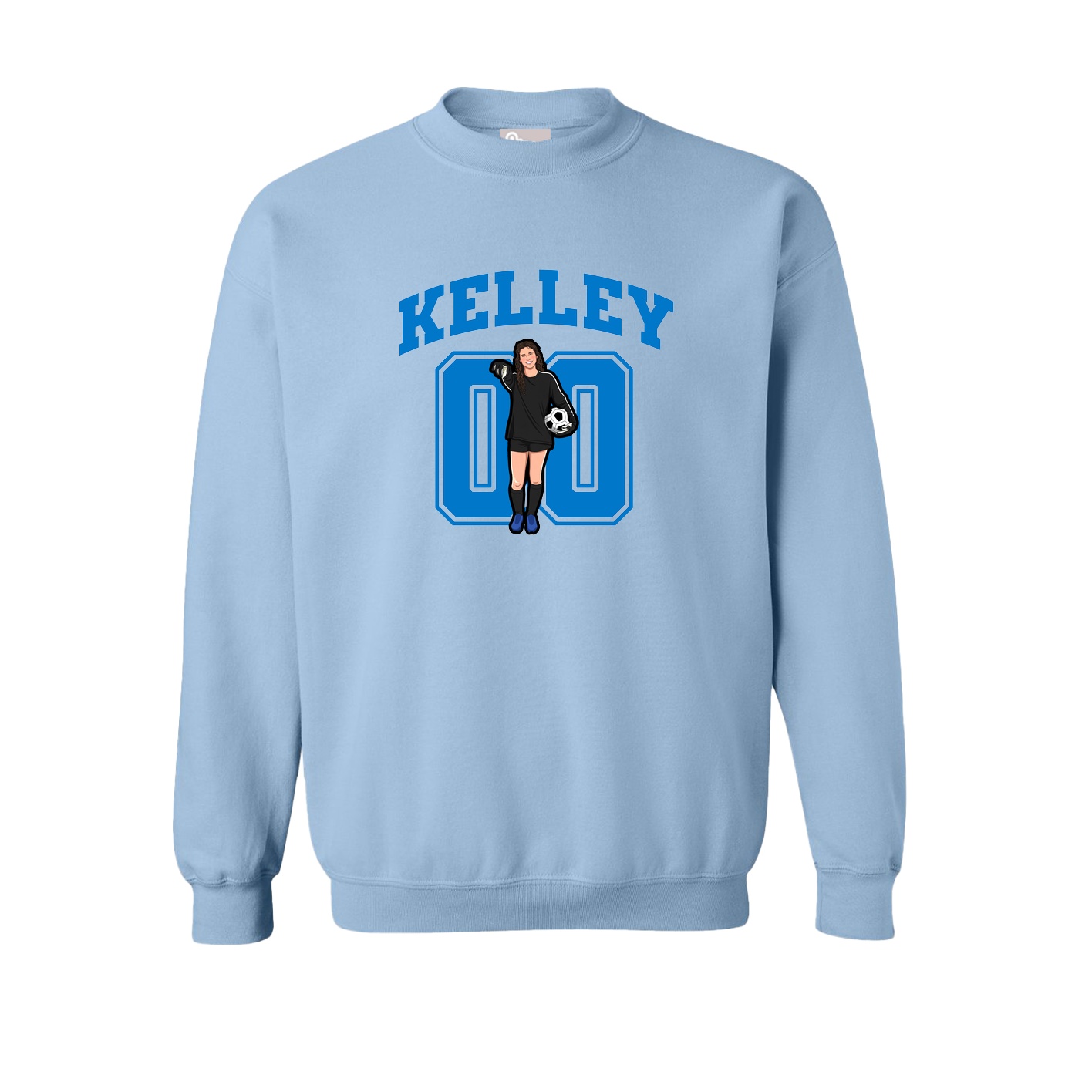Fleece Crew — Number in Light Blue