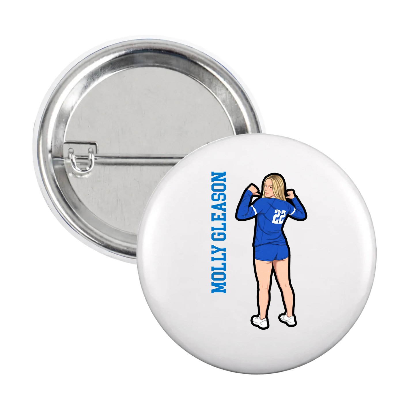 Game Day Button — Name Vertical in White
