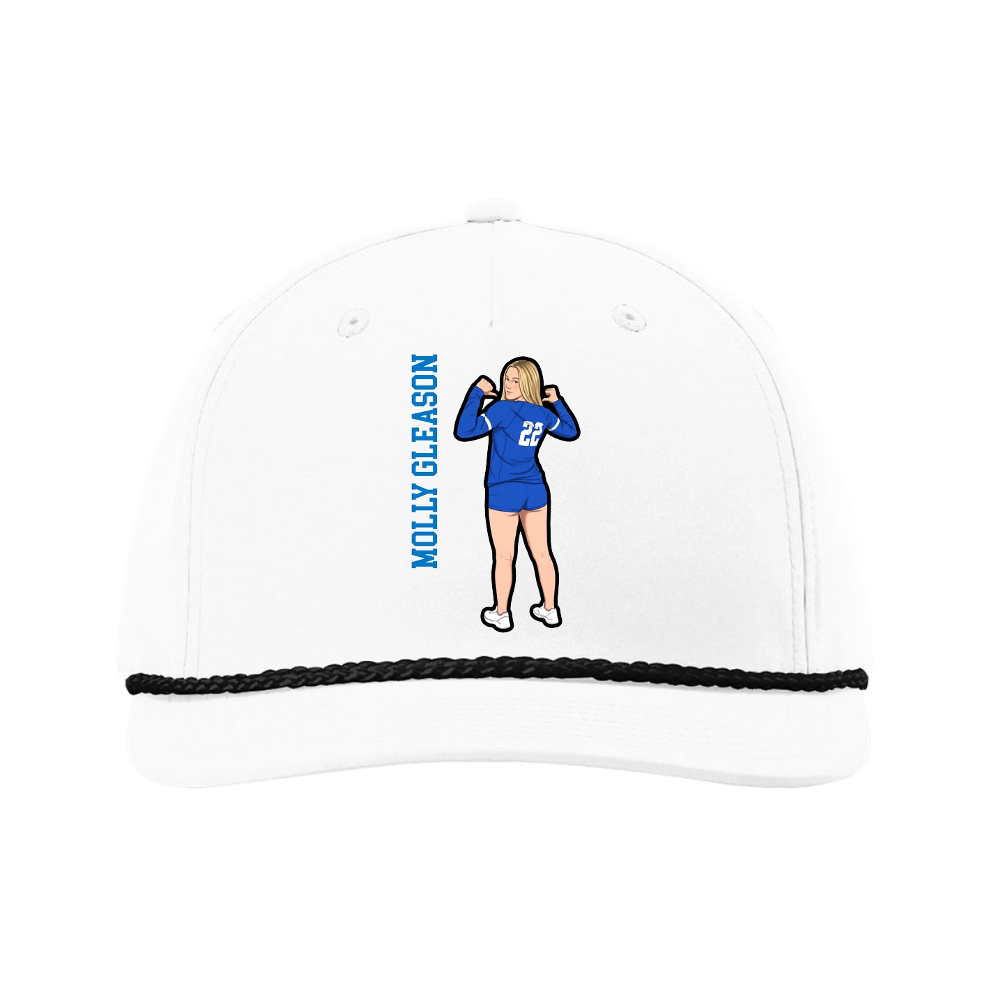 Five-Panel Classic Rope Cap — Name Vertical in White