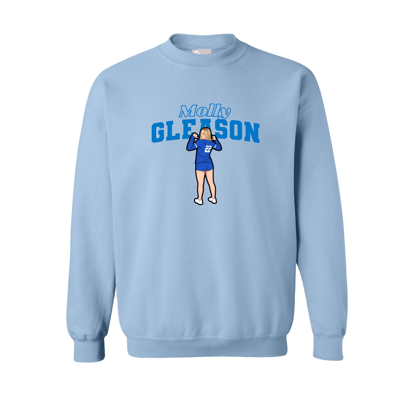Fleece Crew — Name Arch in Light Blue