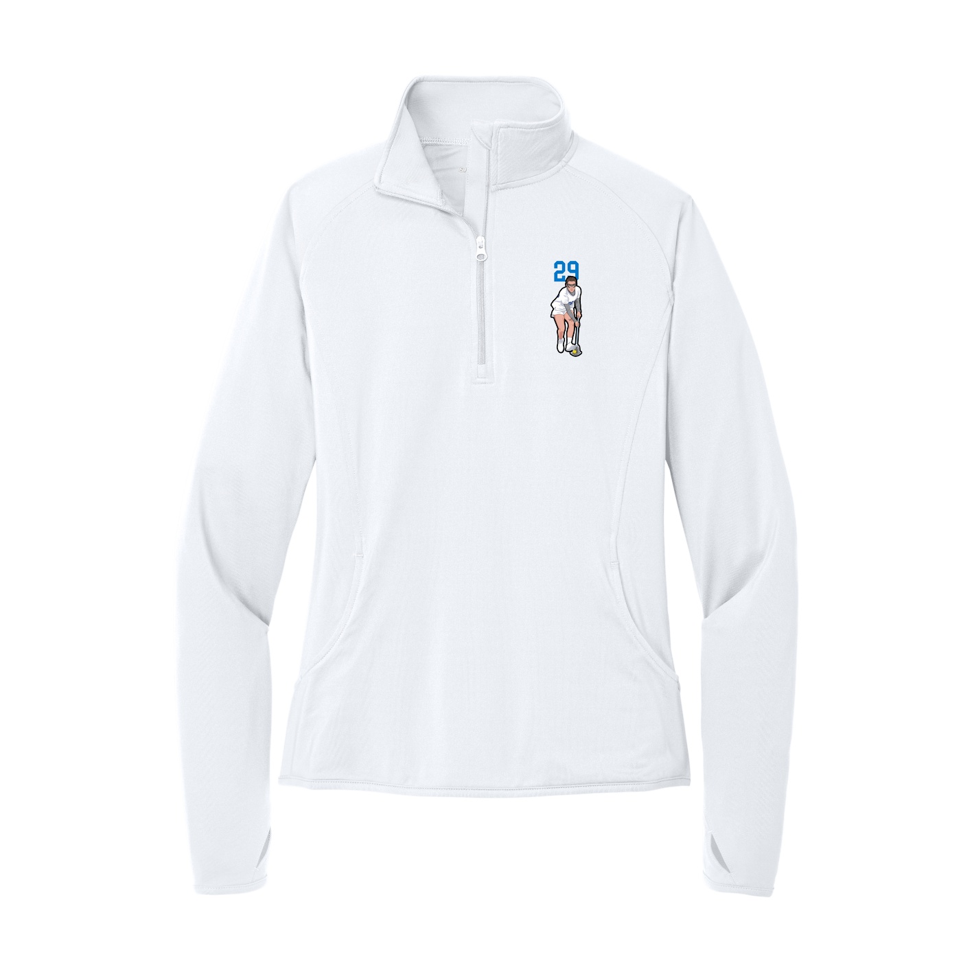 Women's Q-Zip Pullover — Number Top in White