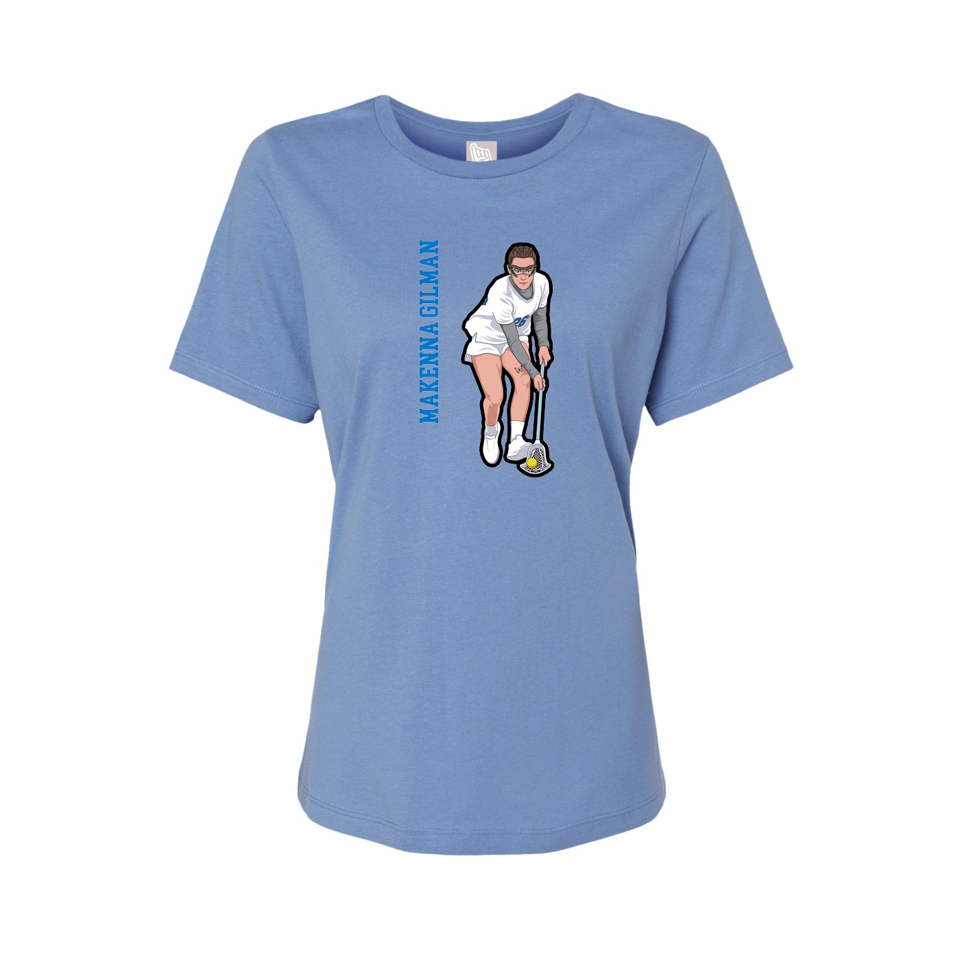 Fitted Women's Tee — Name Vertical in Powder Blue